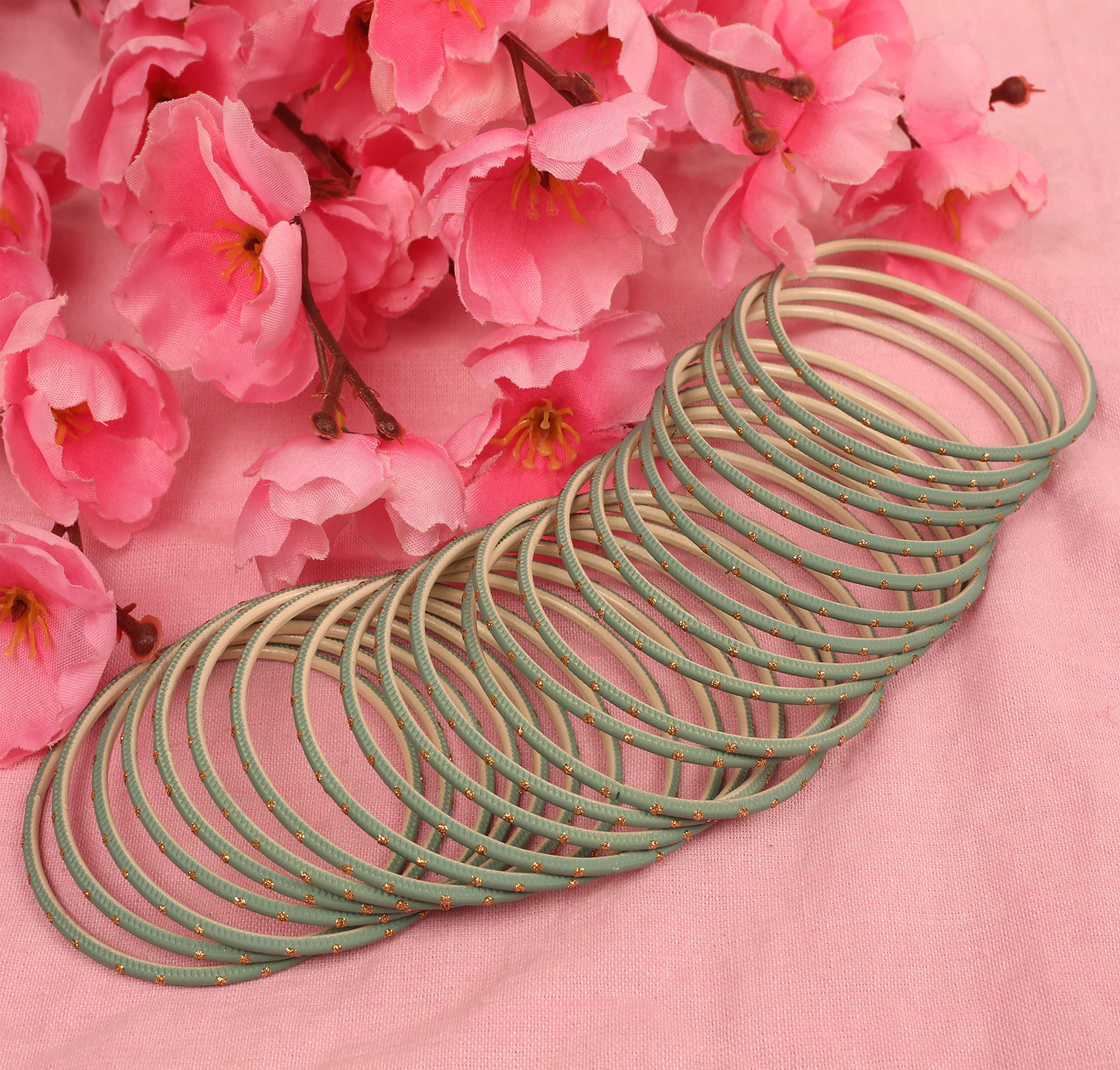 Touchstone Colorful Bangle Collection Indian Bollywood Exclusive Golden Glaze Exotic Textured Colorful Designer Jewelry Bangle Bracelets Set of 24 for Women. - Image 3