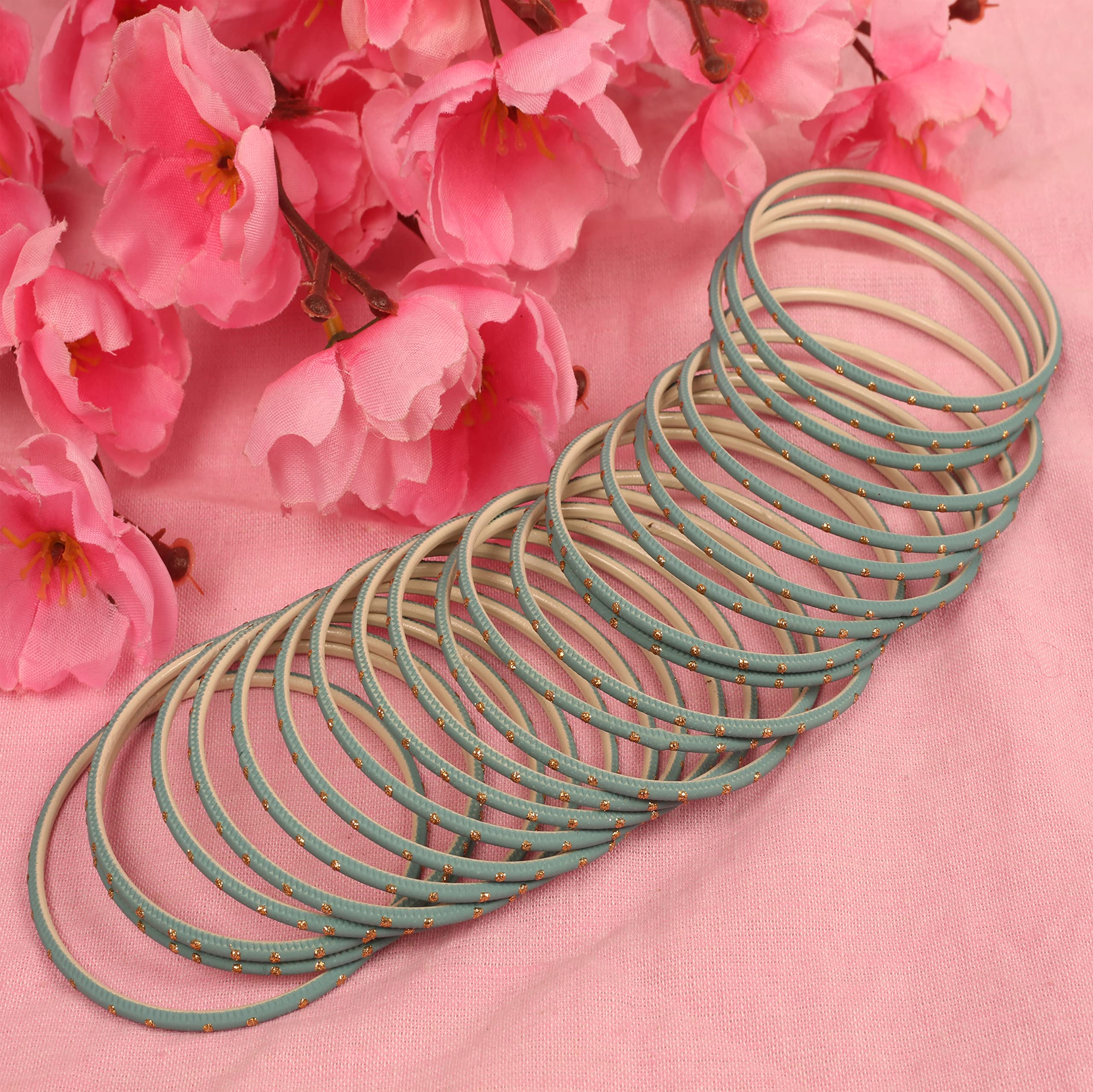 Touchstone Colorful Bangle Collection Indian Bollywood Exclusive Golden Glaze Exotic Textured Colorful Designer Jewelry Bangle Bracelets Set of 24 for Women. - Image 3