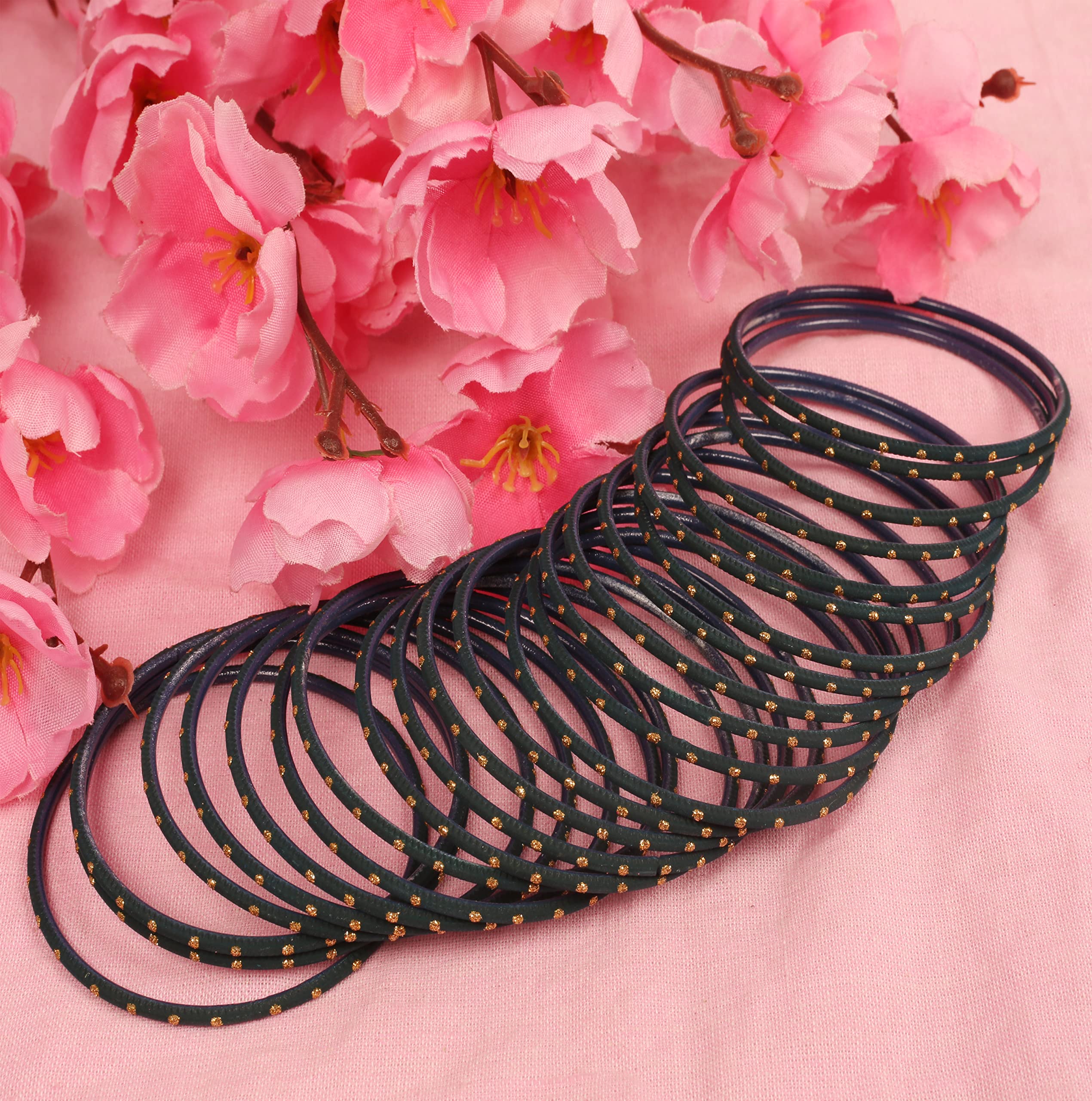 Touchstone Colorful Bangle Collection Indian Bollywood Exclusive Golden Glaze Exotic Textured Colorful Designer Jewelry Bangle Bracelets Set of 24 for Women. - Image 3