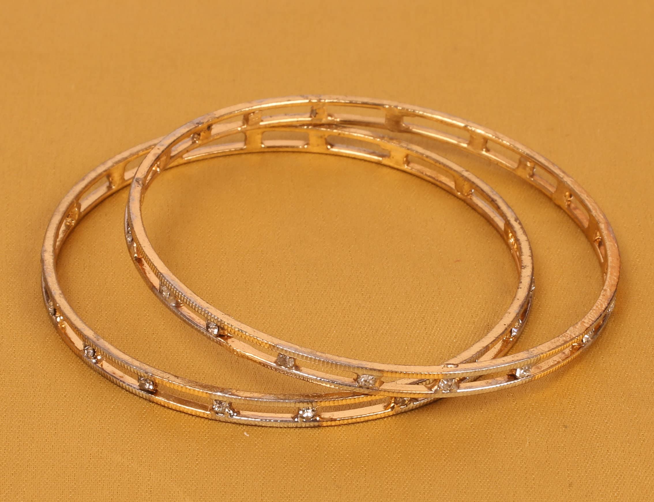 Touchstone "Golden Bangle Collection Indian Bollywood Rhinestones Grain Work Designer Jewelry Thick Bangle Bracelets for Women in Antique Gold Or White Tone. - Image 3