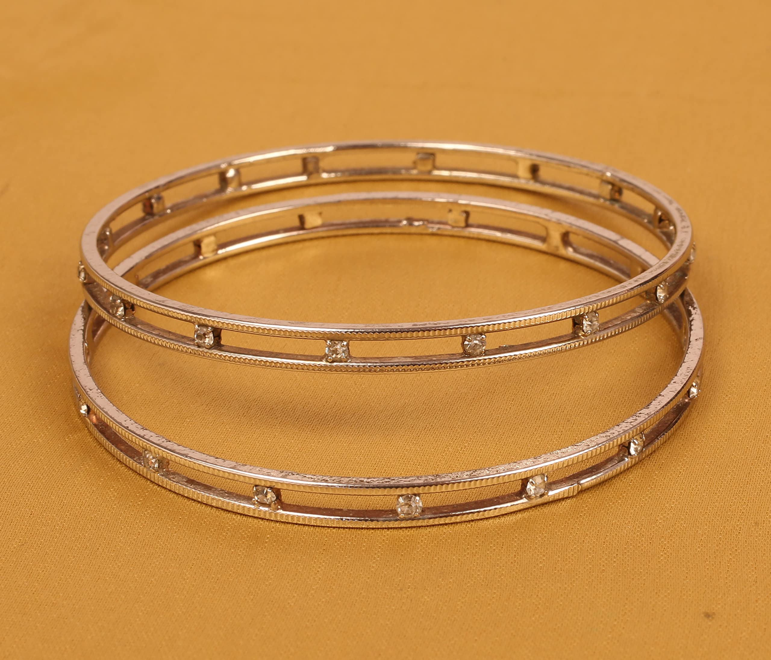 Touchstone "Golden Bangle Collection Indian Bollywood Rhinestones Grain Work Designer Jewelry Thick Bangle Bracelets for Women in Antique Gold Or White Tone. - Image 3