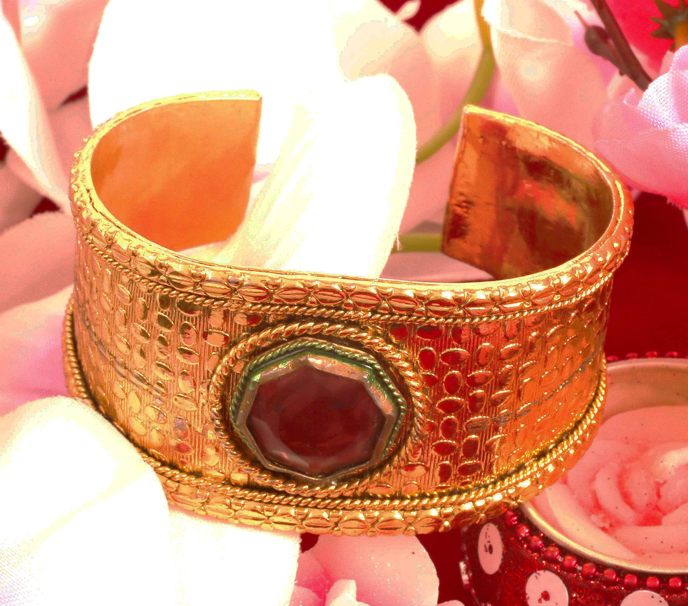 Touchstone Indian Bollywood Desire Brass Base Exotic Workmanship Free Size Cuff Bracelet in Antique Gold Or White Or Copper Tone for Women. - Image 5