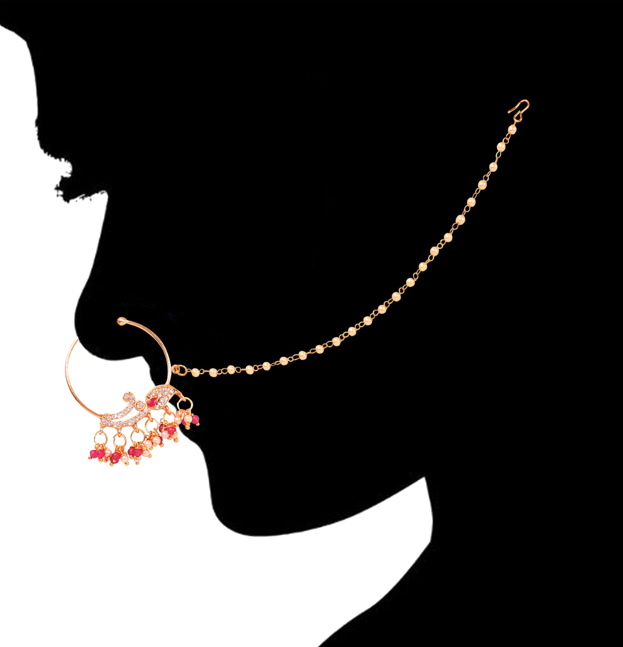 Touchstone Indian Bollywood Desire Designer Bridal Jewelry Nath (Nose Accessory) in Gold Tone for Women. - Image 4