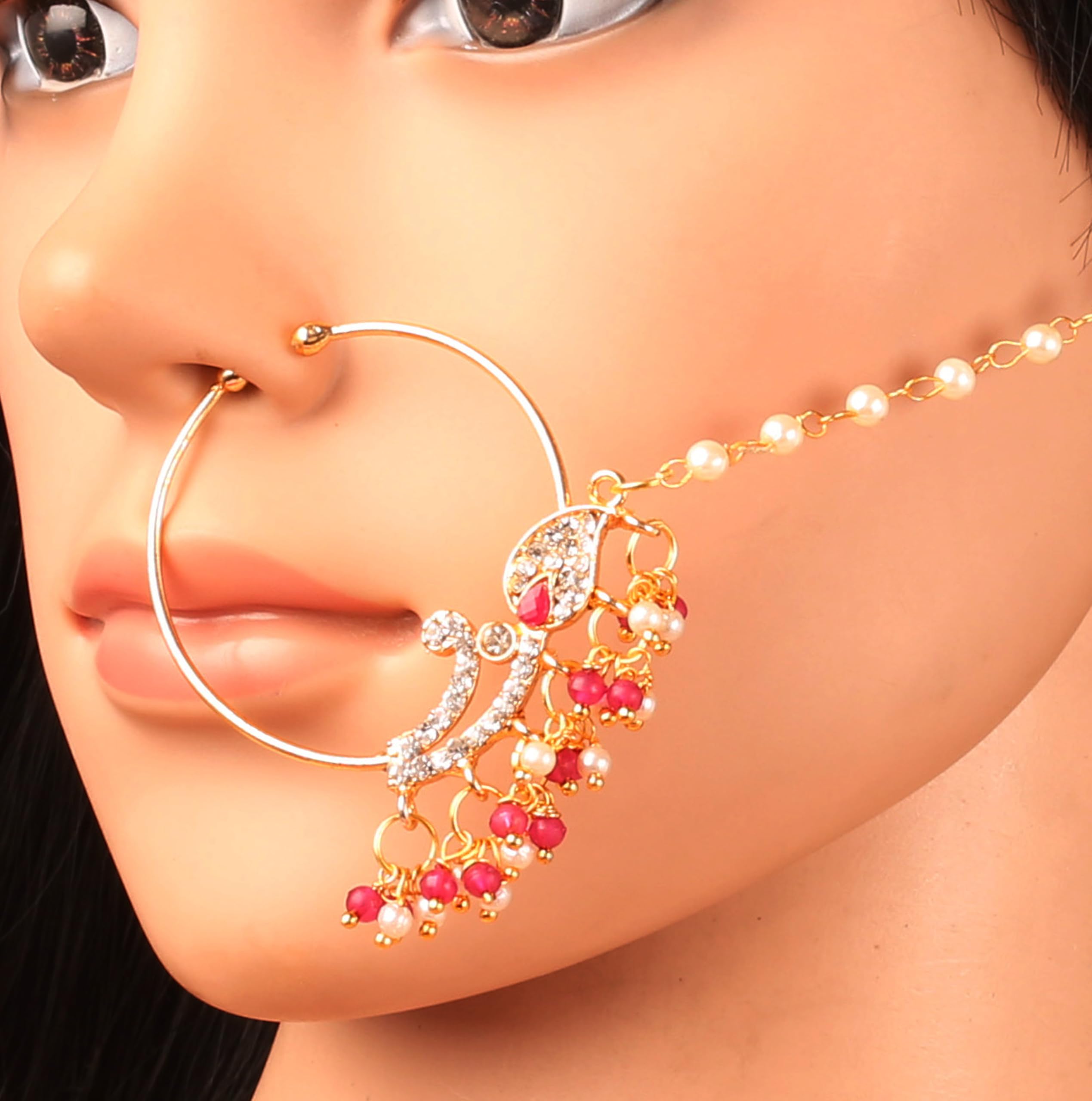 Touchstone Indian Bollywood Desire Designer Bridal Jewelry Nath (Nose Accessory) in Gold Tone for Women. - Image 8