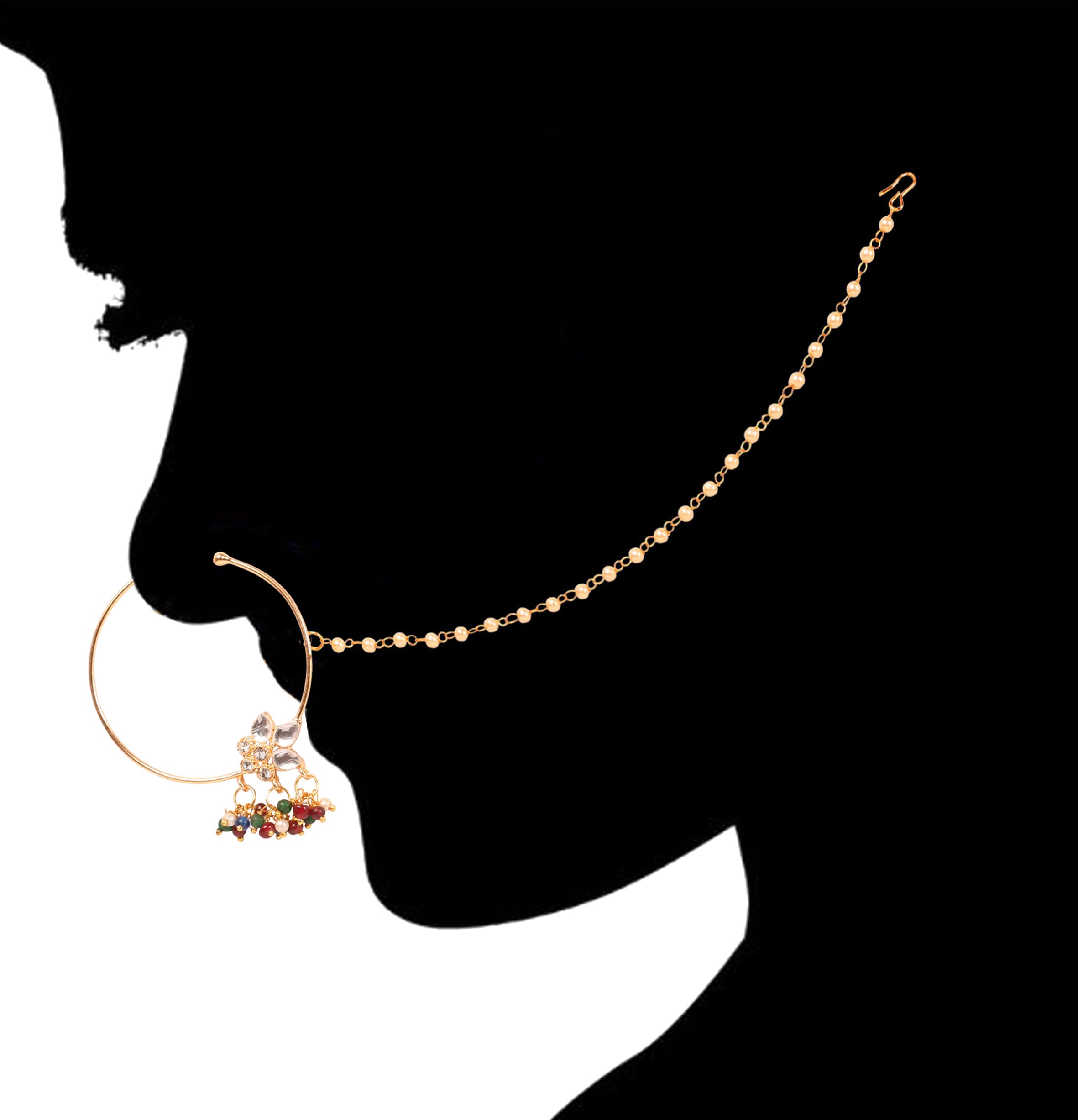 Touchstone Indian Bollywood Desire Designer Bridal Jewelry Nath (Nose Accessory) in Gold Tone for Women. - Image 3