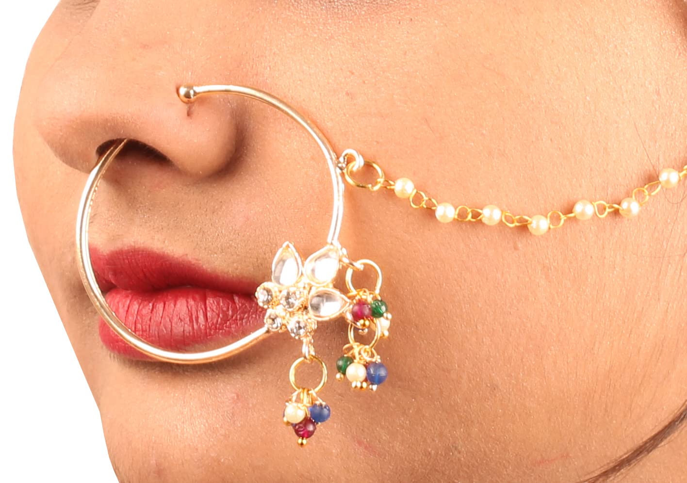 Touchstone Indian Bollywood Desire Designer Bridal Jewelry Nath (Nose Accessory) in Gold Tone for Women. - Image 8