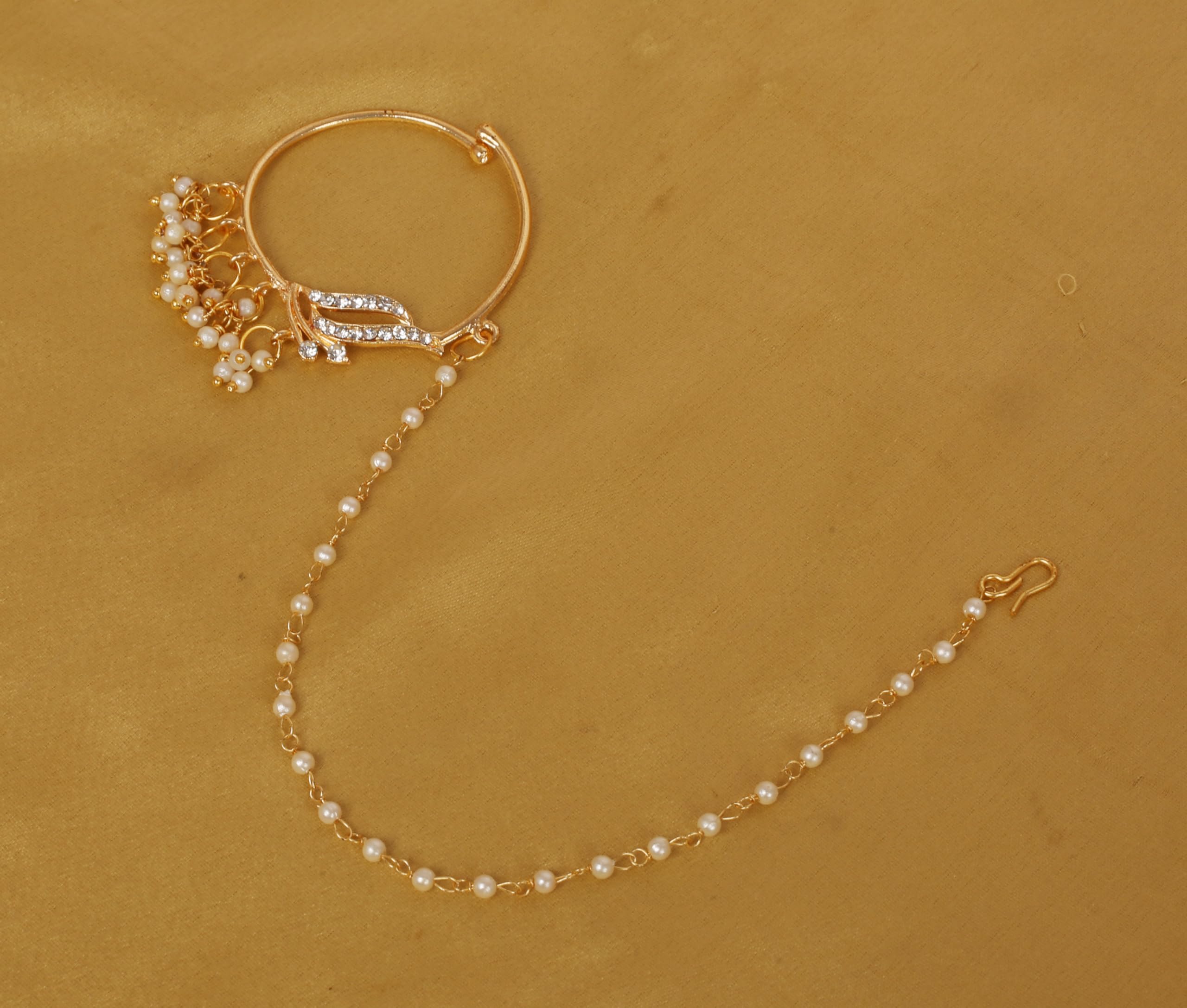 Touchstone Indian Bollywood Desire Designer Bridal Jewelry Nath (Nose Accessory) in Gold Tone for Women. - Image 3