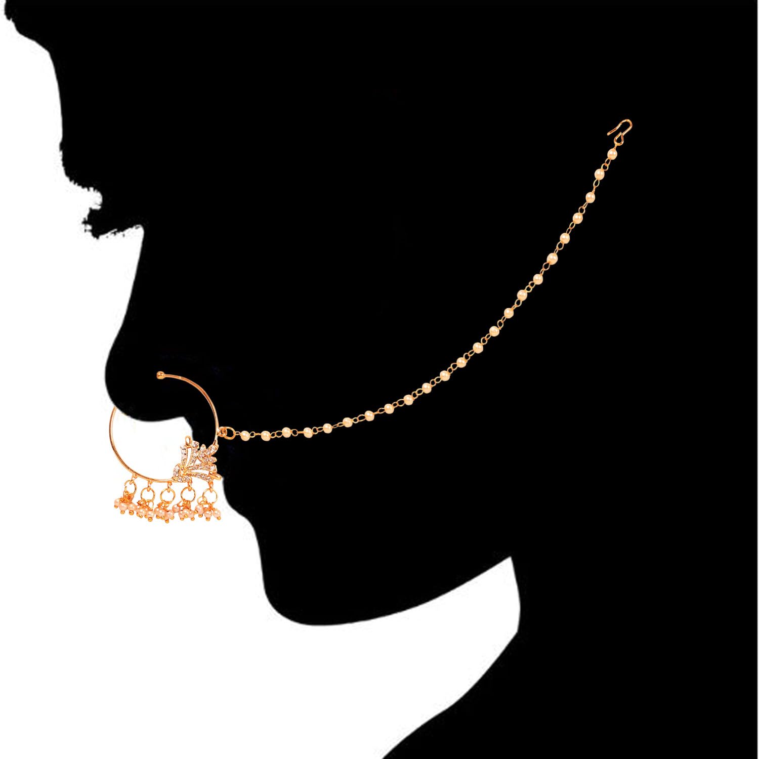 Touchstone Indian Bollywood Desire Designer Bridal Jewelry Nath (Nose Accessory) in Gold Tone for Women. - Image 3