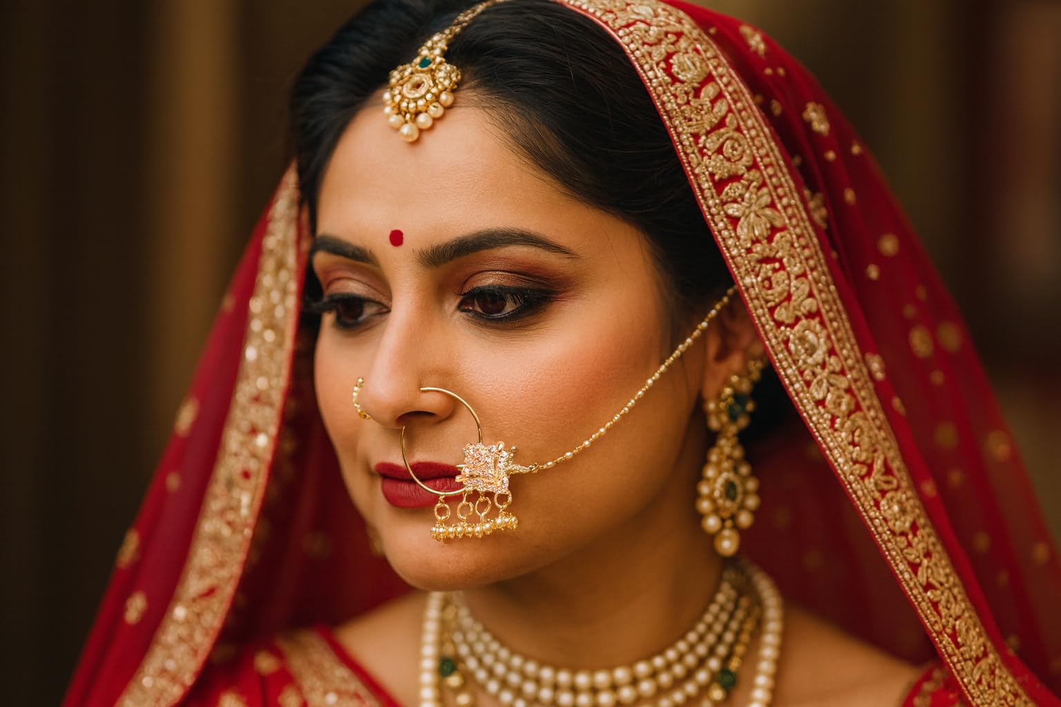 Touchstone Indian Bollywood Desire Designer Bridal Jewelry Nath (Nose Accessory) in Gold Tone for Women. - Image 4