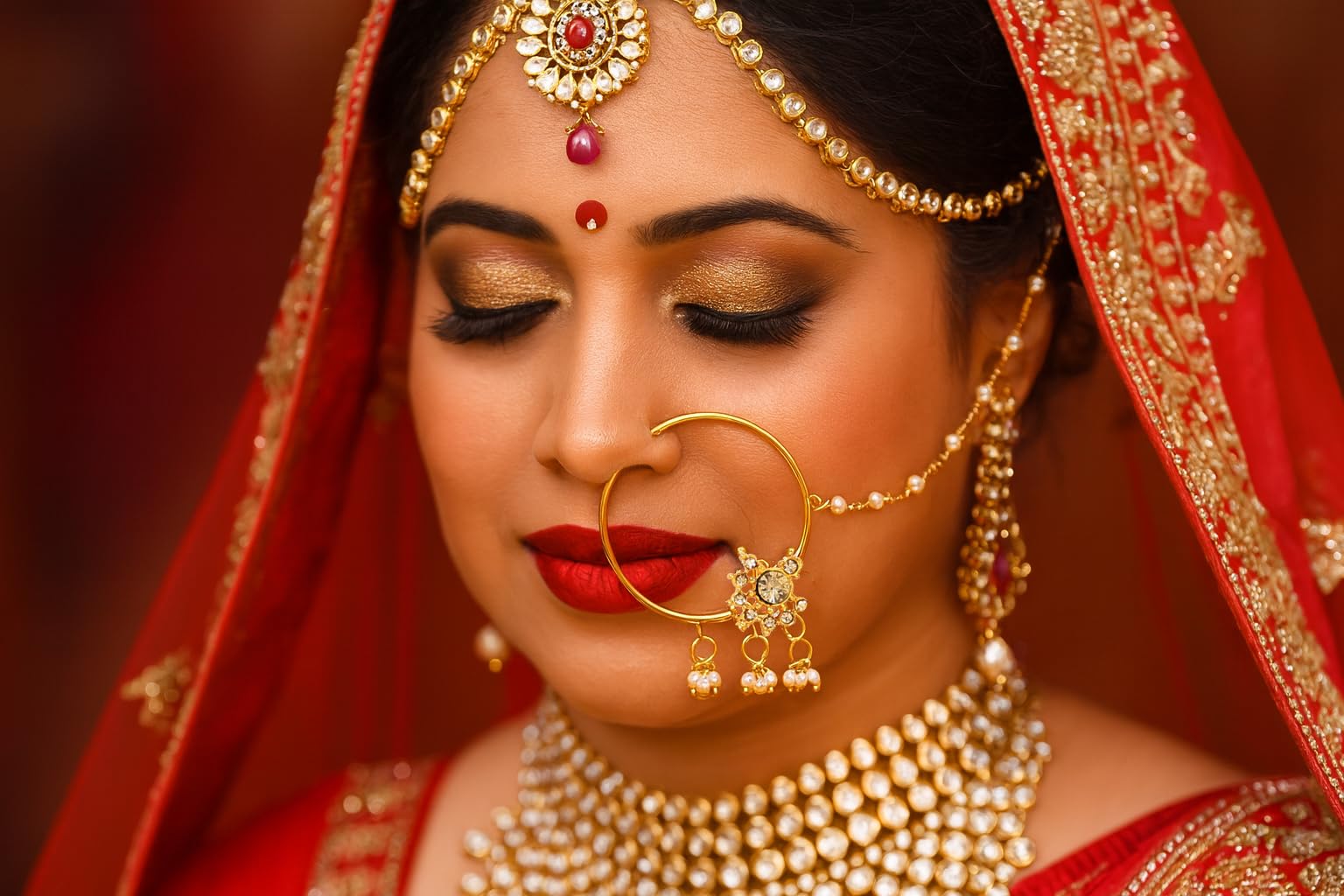 Touchstone Indian Bollywood Desire Designer Bridal Jewelry Nath (Nose Accessory) in Gold Tone for Women. - Image 4