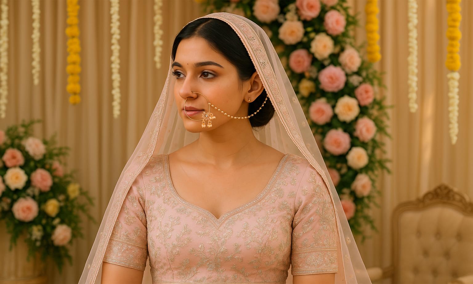 Touchstone Indian Bollywood Desire Designer Bridal Jewelry Nath (Nose Accessory) in Gold Tone for Women. - Image 8