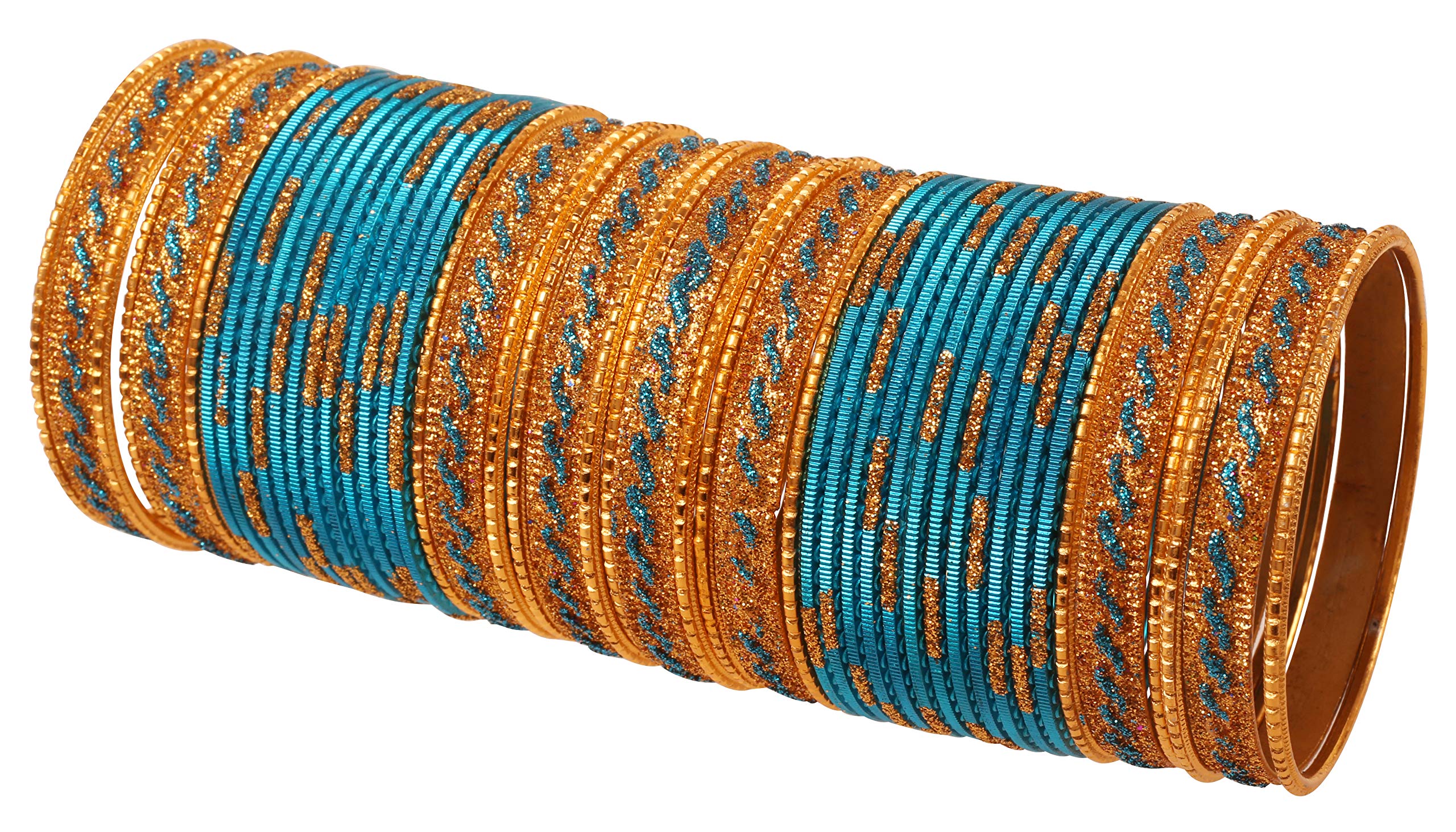 Touchstone Indian Bollywood Glamorous Fashion Wrist Enhancing Shimmering Golden Glitters Textured Color Designer Jewelry Bracelets Bangle Chura. Set of 48 in Gold Tone for Women. - Image 3