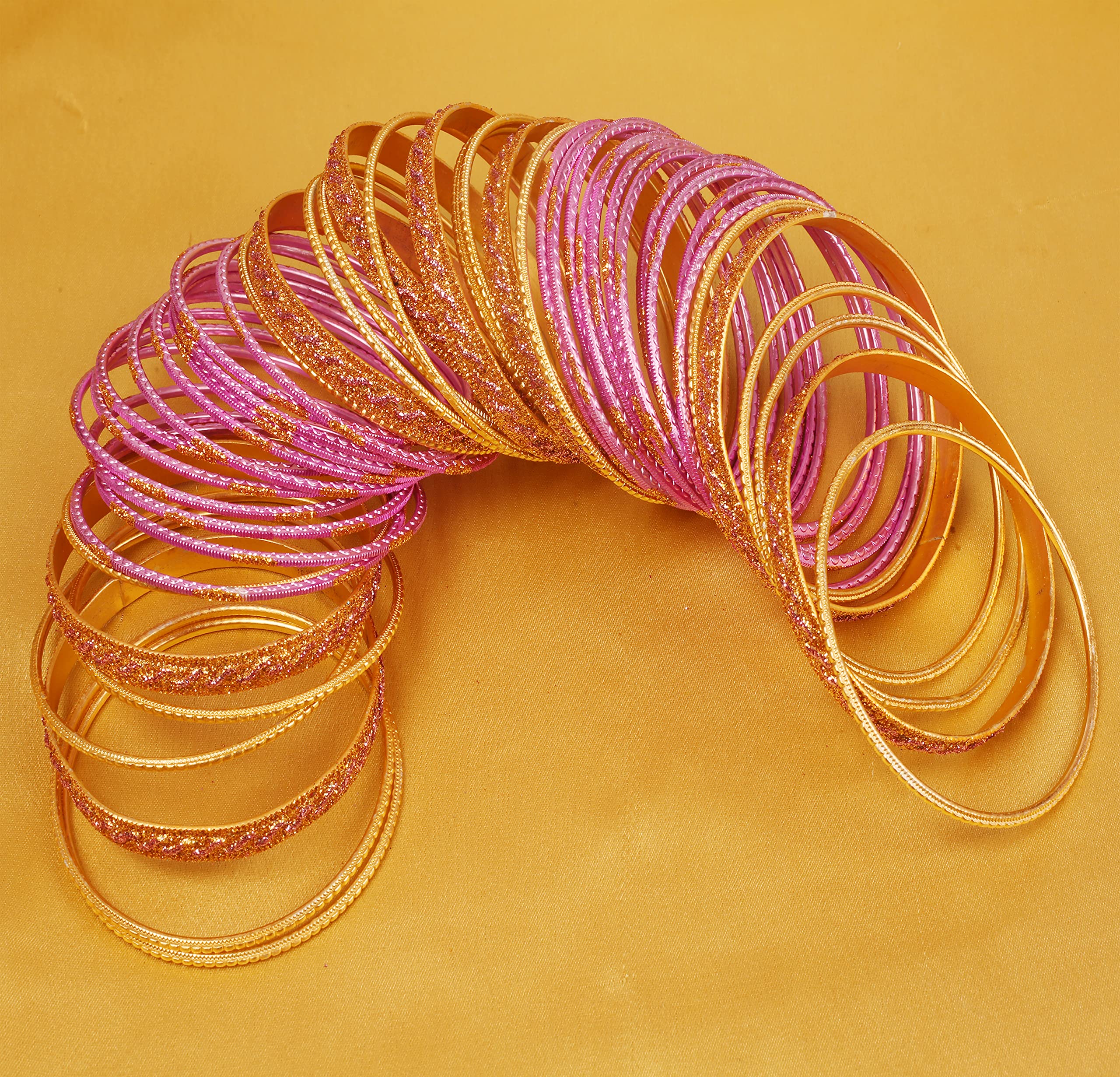 Touchstone Indian Bollywood Glamorous Fashion Wrist Enhancing Shimmering Golden Glitters Textured Color Designer Jewelry Bracelets Bangle Chura. Set of 48 in Gold Tone for Women. - Image 3