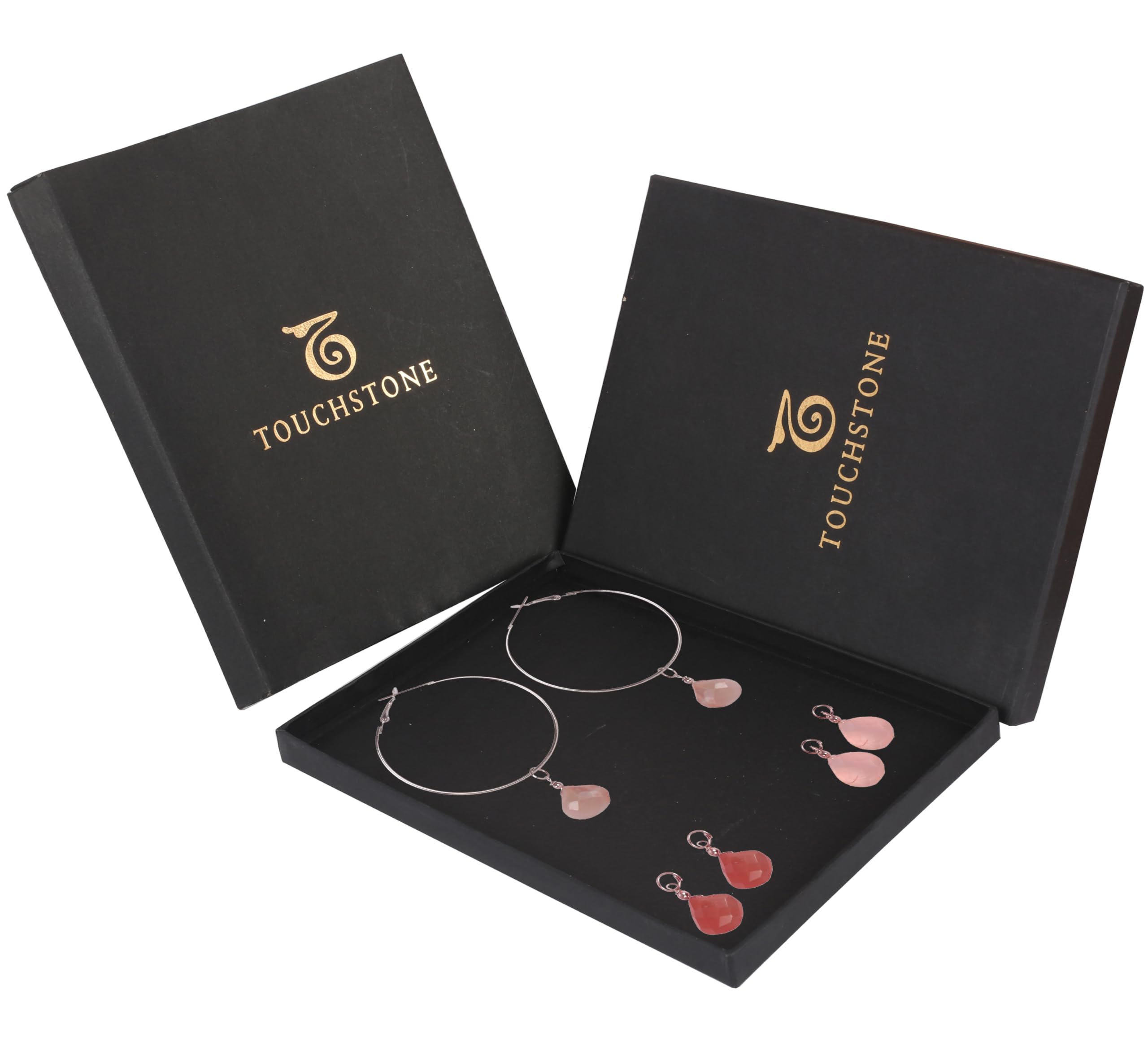 Touchstone Indian Bollywood Handcrafted Glass Stones 3 Changeable Color Designer Jewelry Hoop Earrings in Gold Tone for Women. - Image 4