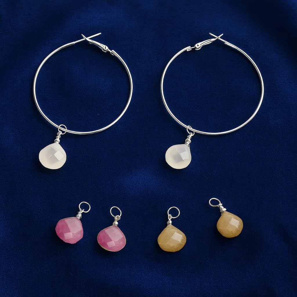 Touchstone Indian Bollywood Handcrafted Glass Stones 3 Changeable Color Designer Jewelry Hoop Earrings in Gold Tone for Women. - Image 5