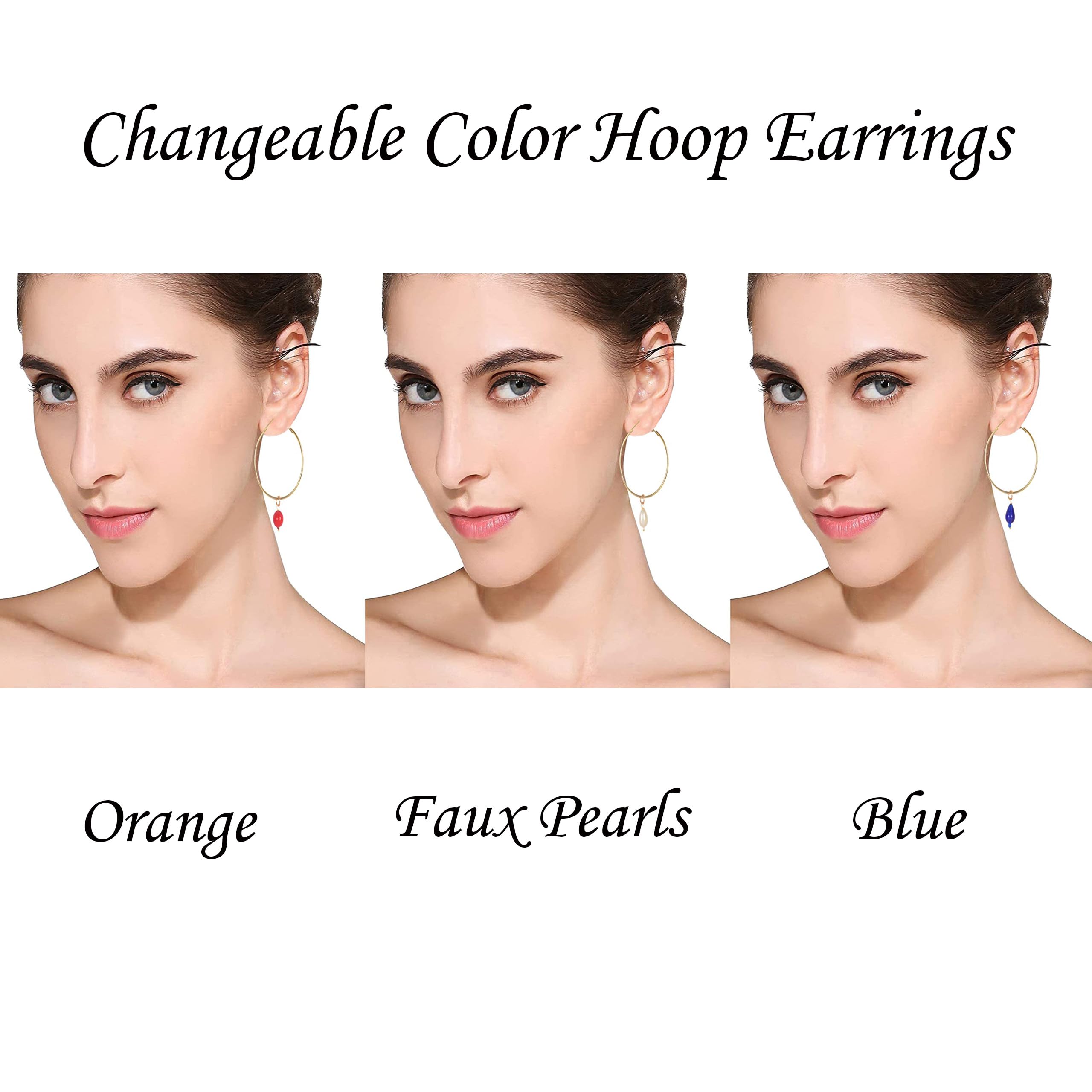 Touchstone Indian Bollywood Handcrafted Glass Stones 3 Changeable Color Designer Jewelry Hoop Earrings in Gold Tone for Women. - Image 7