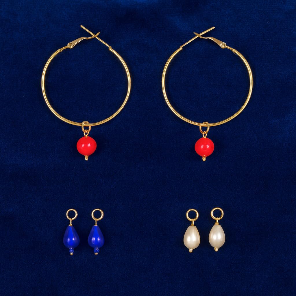 Touchstone Indian Bollywood Handcrafted Glass Stones 3 Changeable Color Designer Jewelry Hoop Earrings in Gold Tone for Women. - Image 8