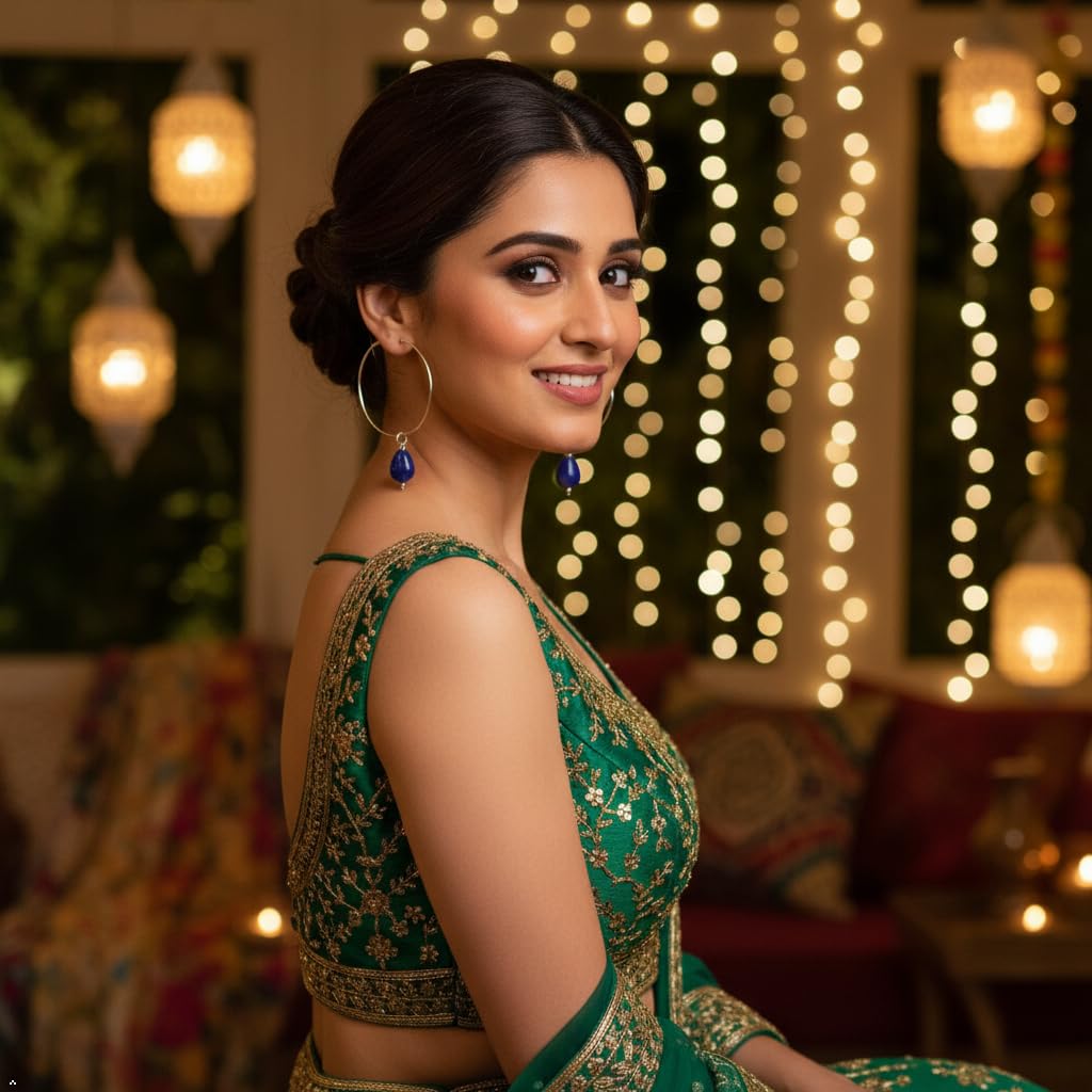 Touchstone Indian Bollywood Handcrafted Glass Stones 3 Changeable Color Designer Jewelry Hoop Earrings in Gold Tone for Women. - Image 4