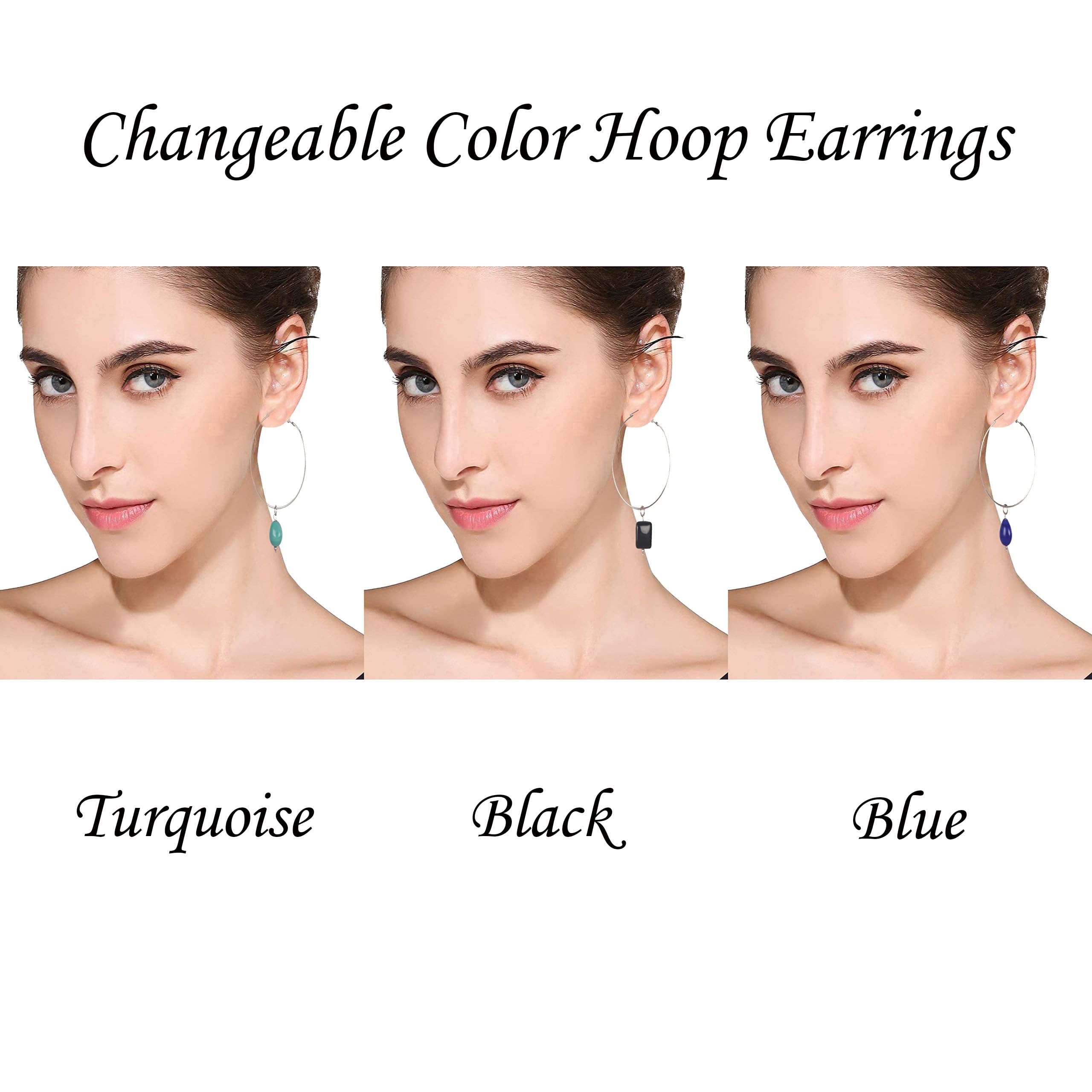 Touchstone Indian Bollywood Handcrafted Glass Stones 3 Changeable Color Designer Jewelry Hoop Earrings in Gold Tone for Women. - Image 7