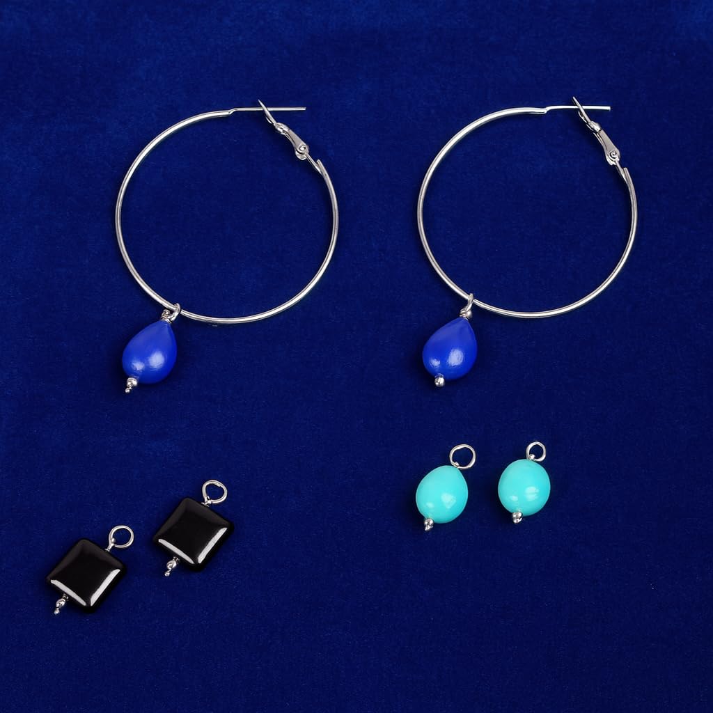 Touchstone Indian Bollywood Handcrafted Glass Stones 3 Changeable Color Designer Jewelry Hoop Earrings in Gold Tone for Women. - Image 8