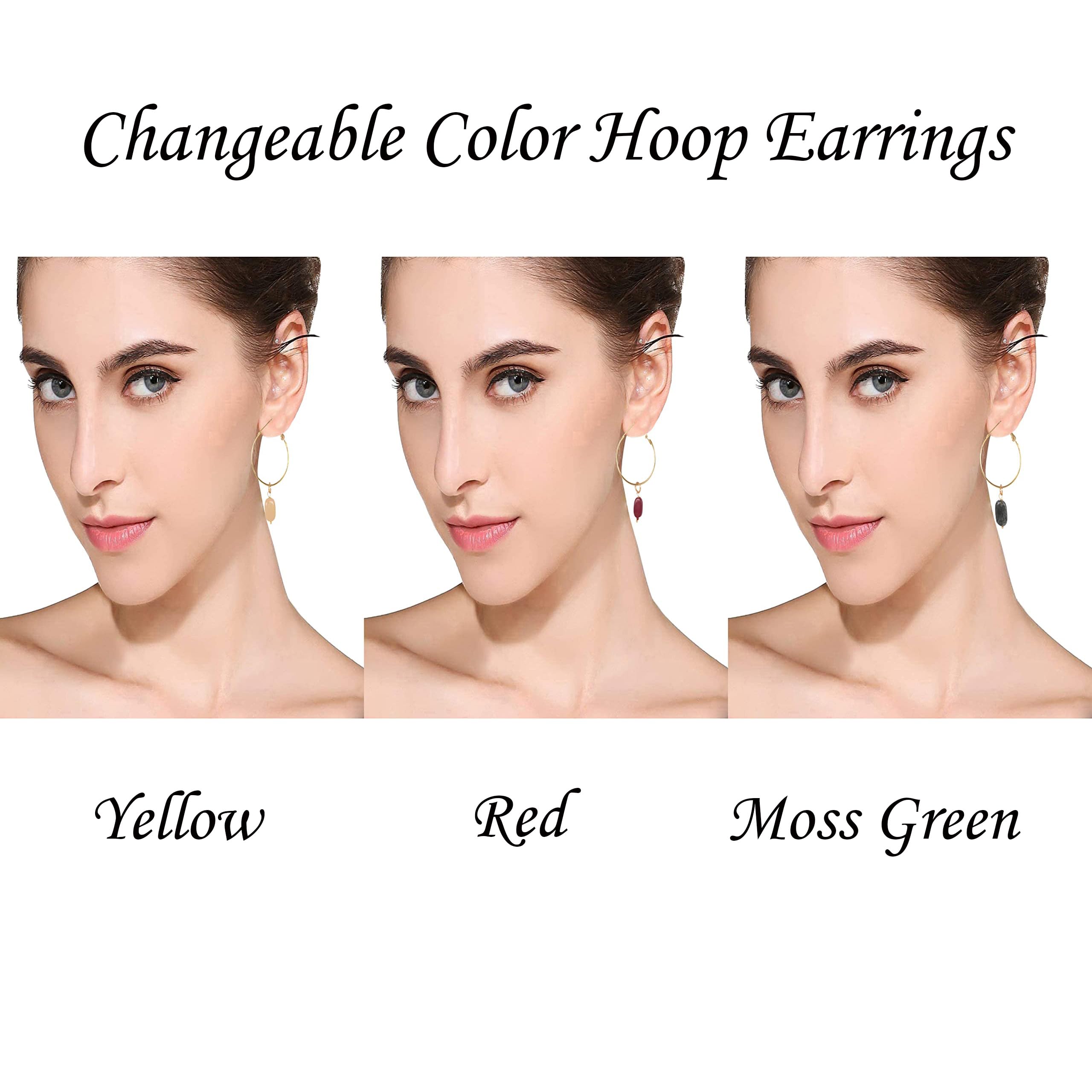 Touchstone Indian Bollywood Handcrafted Glass Stones 3 Changeable Color Designer Jewelry Hoop Earrings in Gold Tone for Women. - Image 3