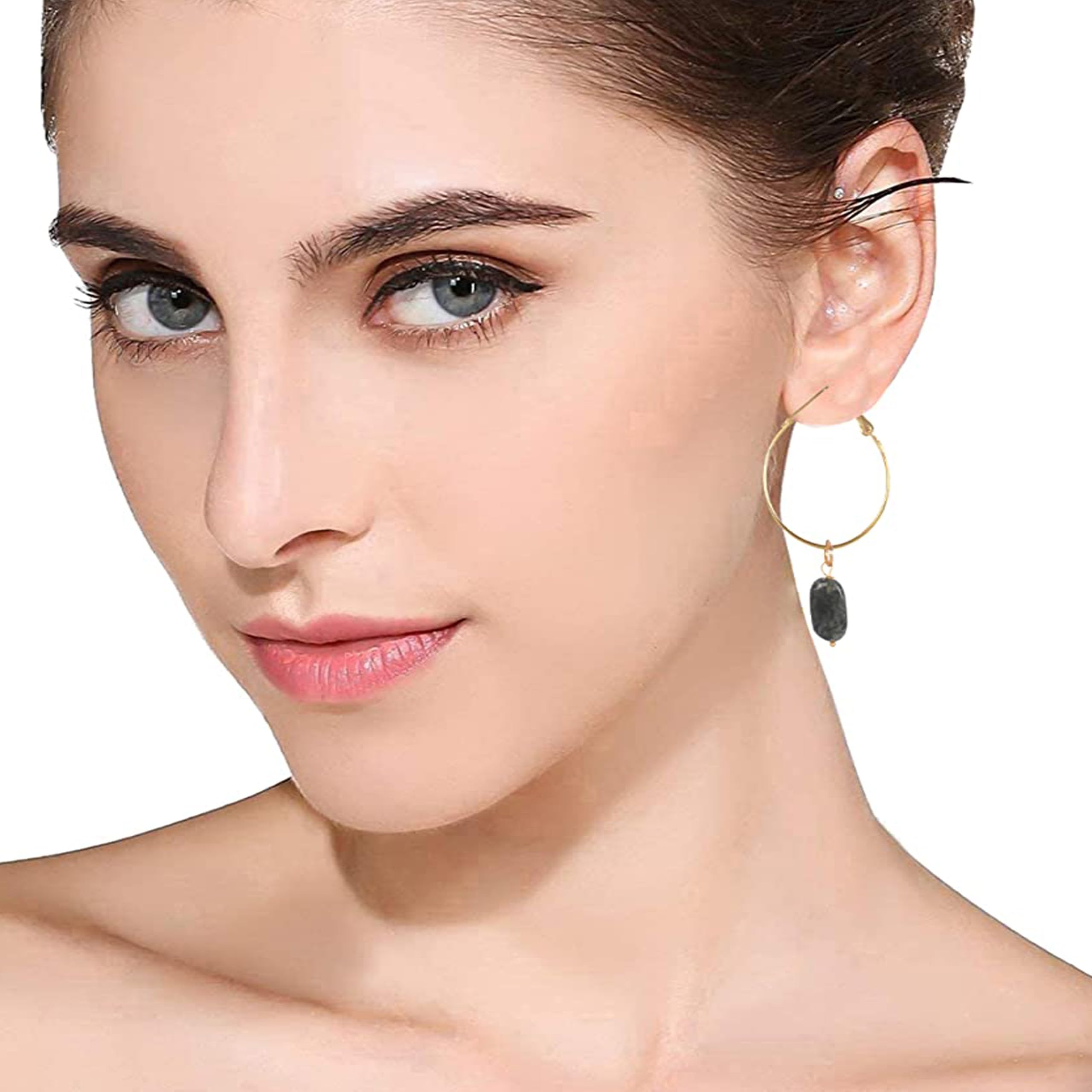 Touchstone Indian Bollywood Handcrafted Glass Stones 3 Changeable Color Designer Jewelry Hoop Earrings in Gold Tone for Women. - Image 7