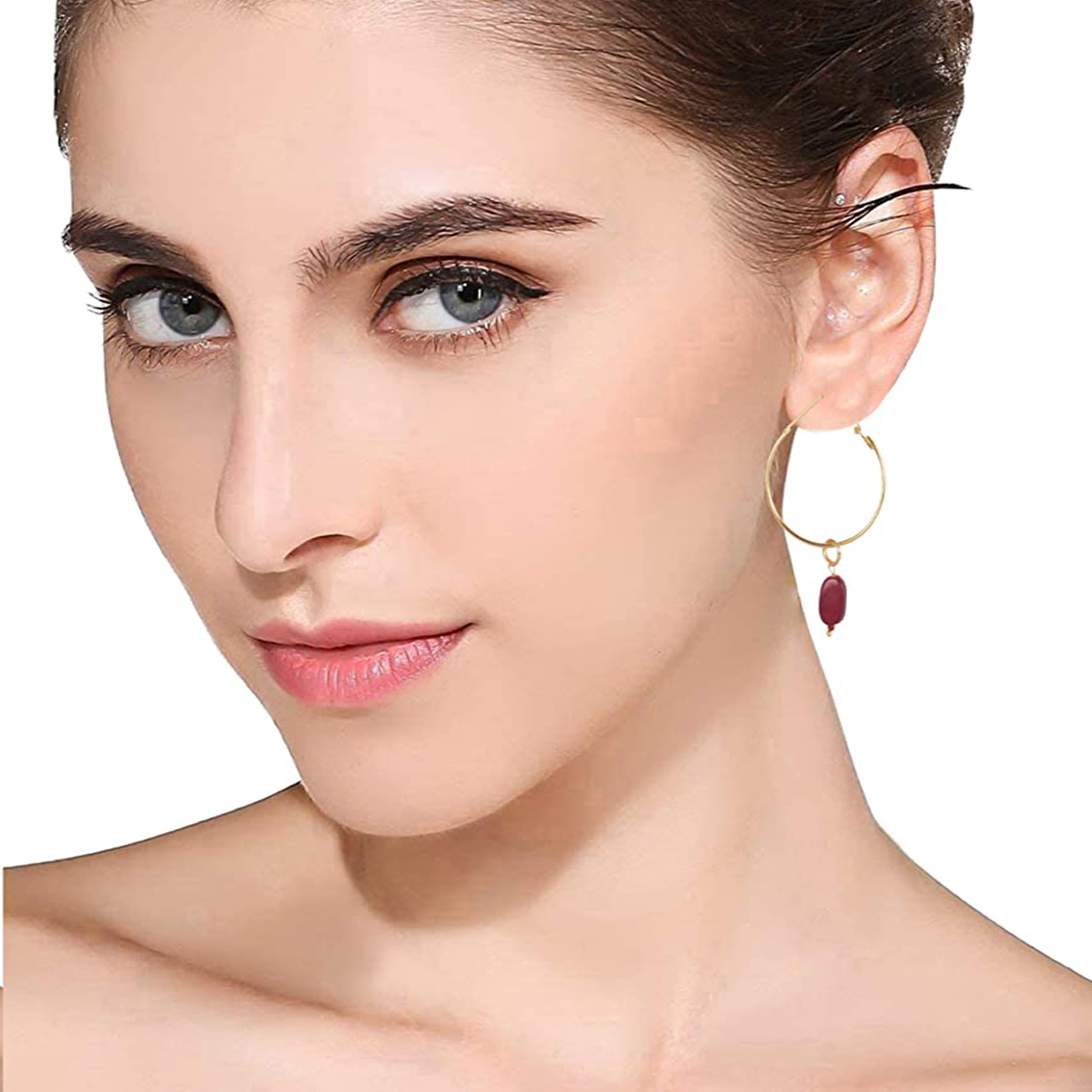 Touchstone Indian Bollywood Handcrafted Glass Stones 3 Changeable Color Designer Jewelry Hoop Earrings in Gold Tone for Women. - Image 8