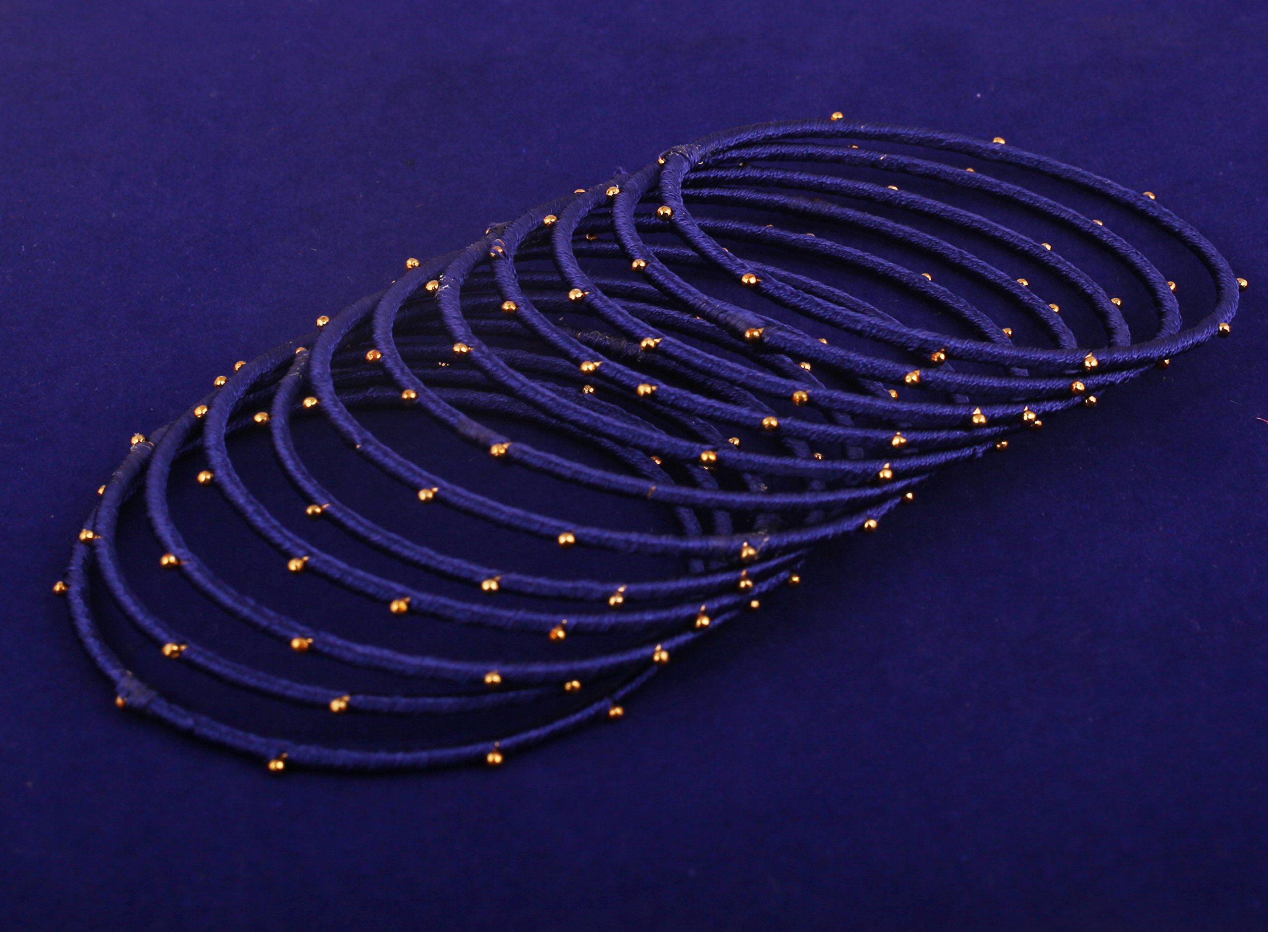 Touchstone Indian Bollywood Mystical Look Hand Woven Faux Silk Thread Golden Balls Gorgeous Color Exotic Designer Jewelry Bangle Bracelets for Women. - Image 3