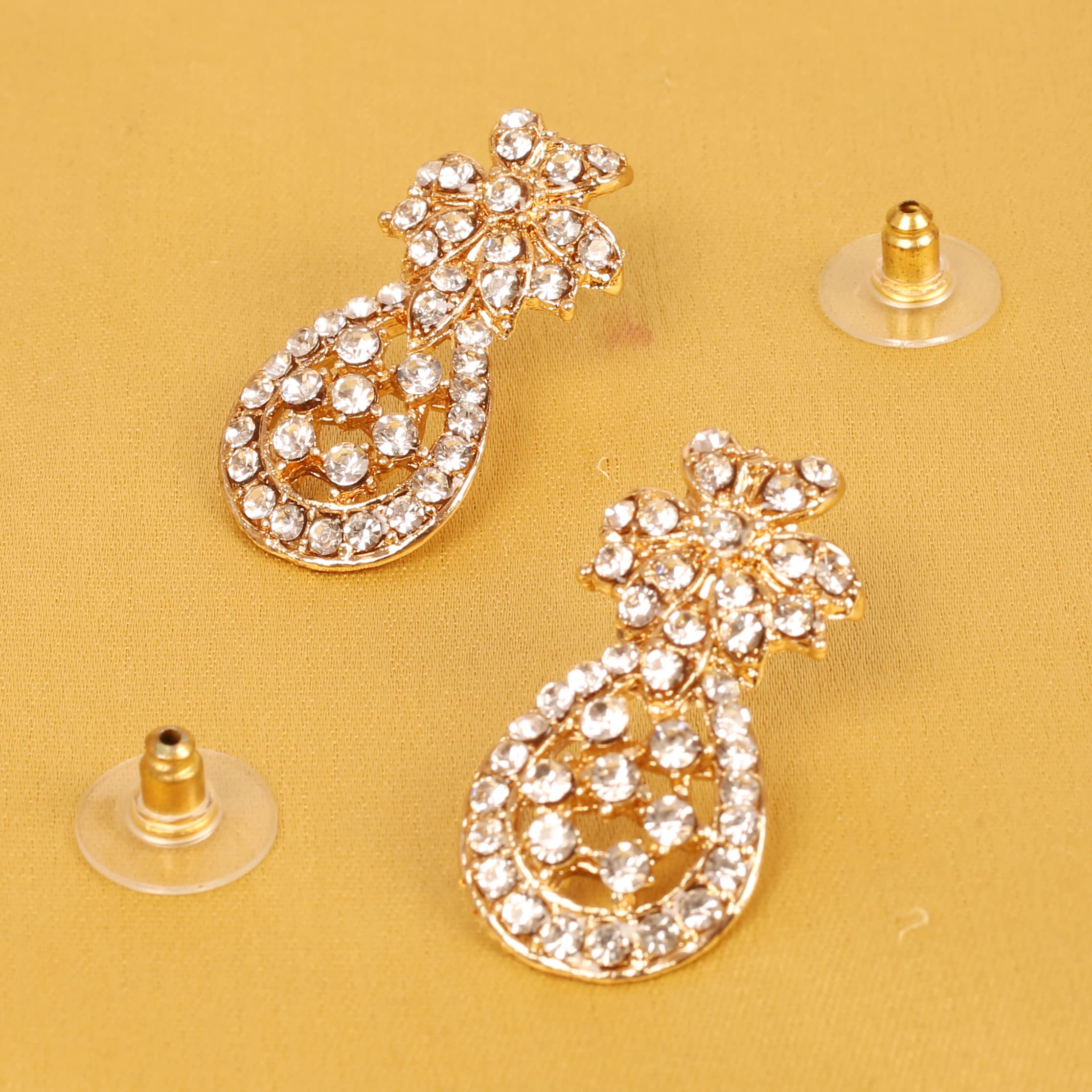Touchstone Indian Bollywood Style Handcrafted Rhinestone Designer Jewelry Small Earrings in Gold Or White Tone for Women. - Image 3