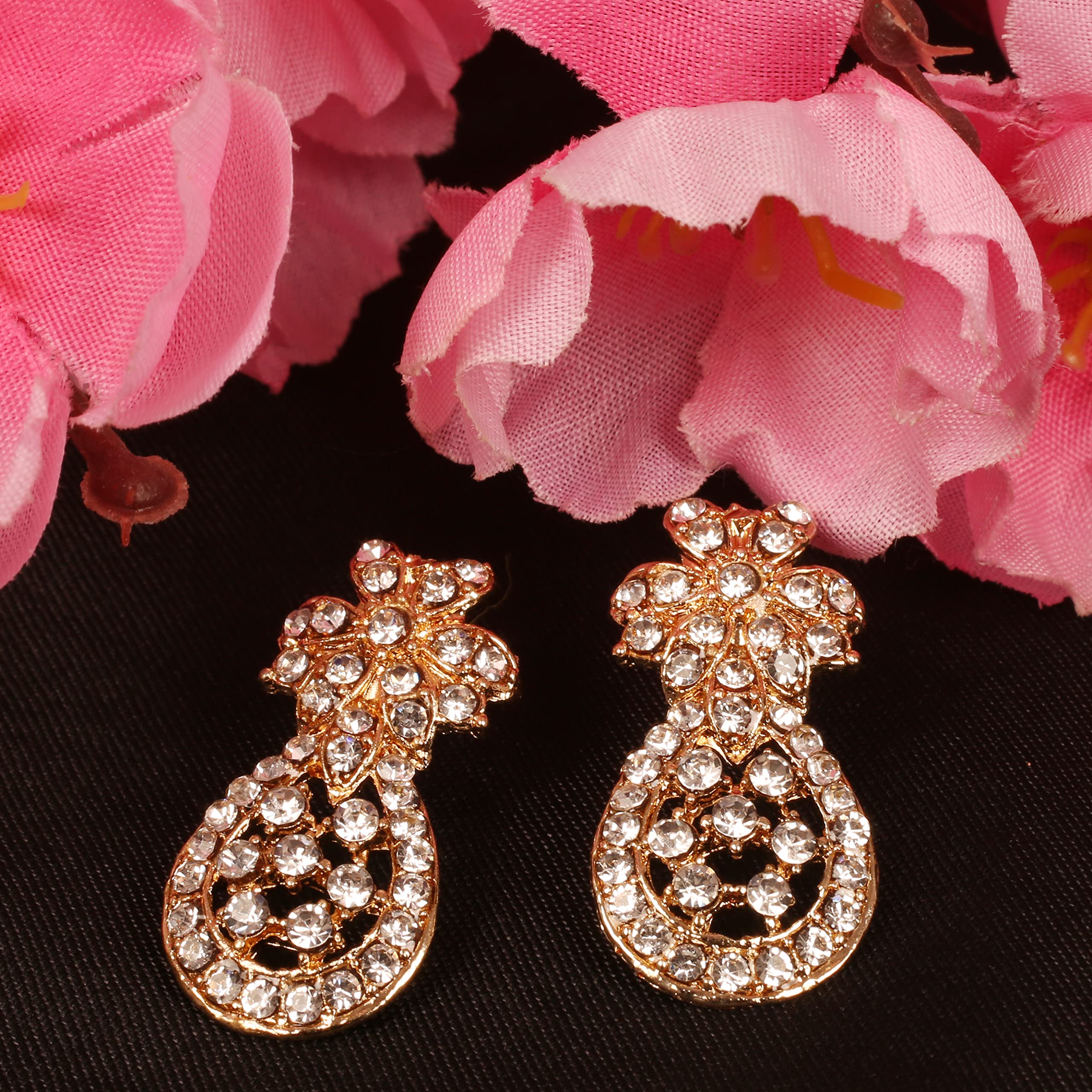 Touchstone Indian Bollywood Style Handcrafted Rhinestone Designer Jewelry Small Earrings in Gold Or White Tone for Women. - Image 5