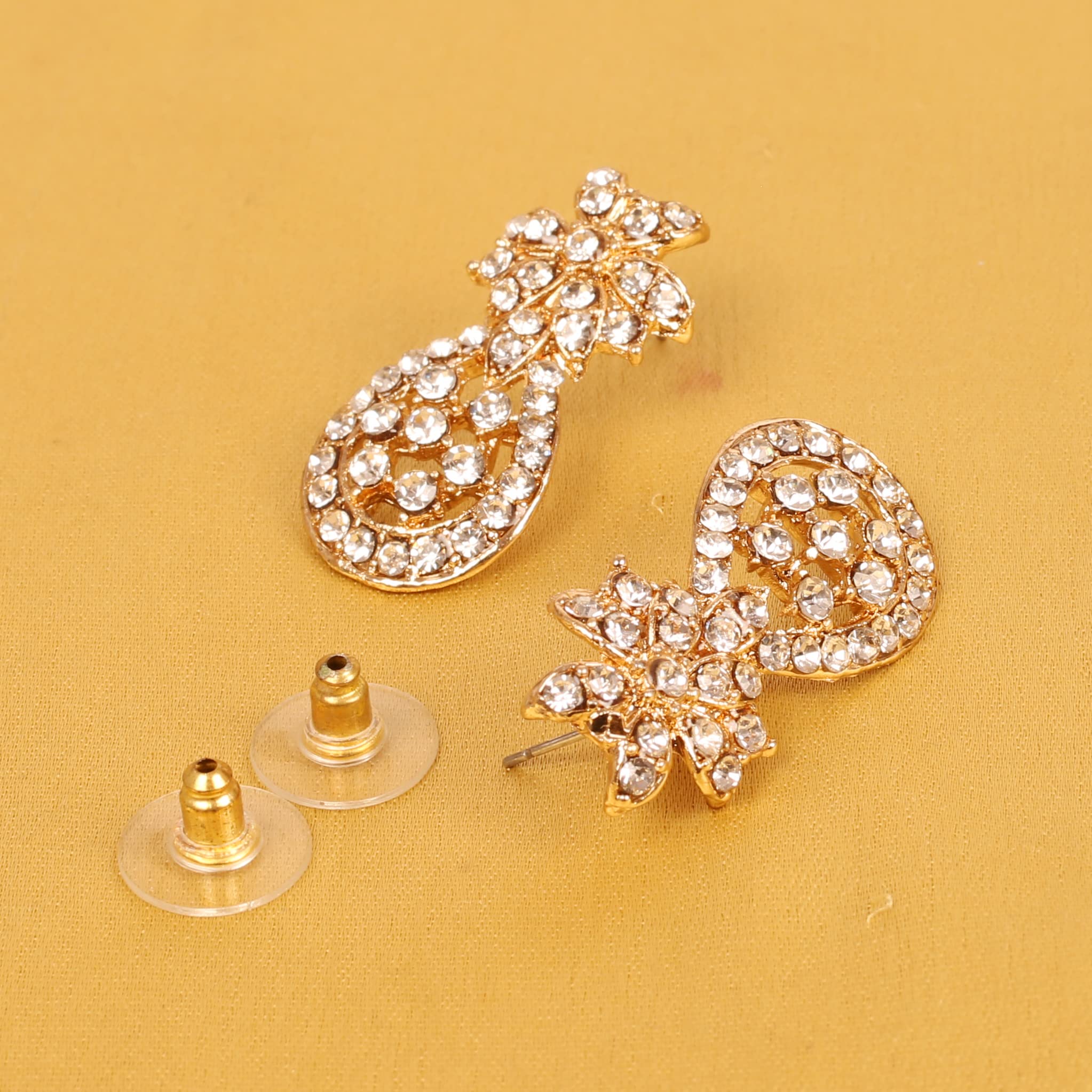 Touchstone Indian Bollywood Style Handcrafted Rhinestone Designer Jewelry Small Earrings in Gold Or White Tone for Women. - Image 6