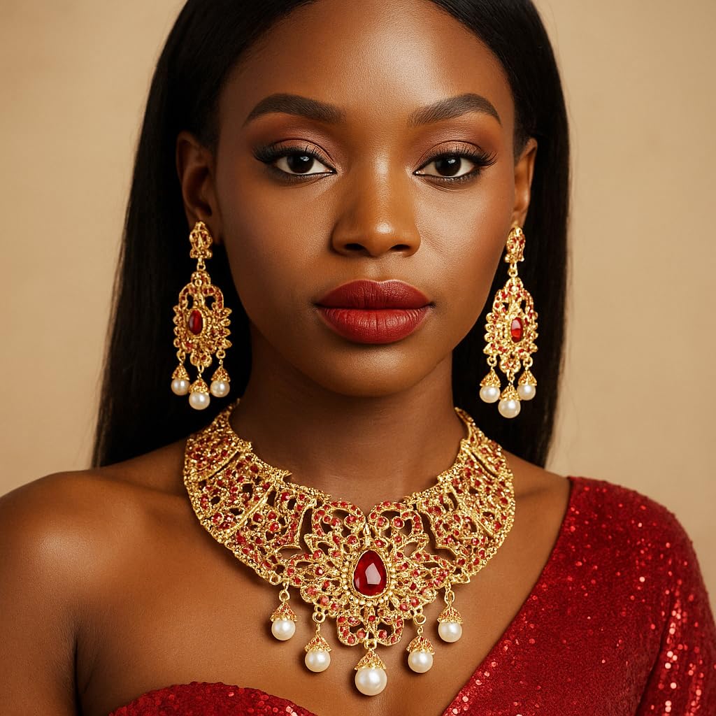 Touchstone Indian jewelry sets for women tikka wedding necklace costume guest statement bollywood rhinestones crystal faux pearls gold big royal neck piece set bridal fashion accessories - Image 3