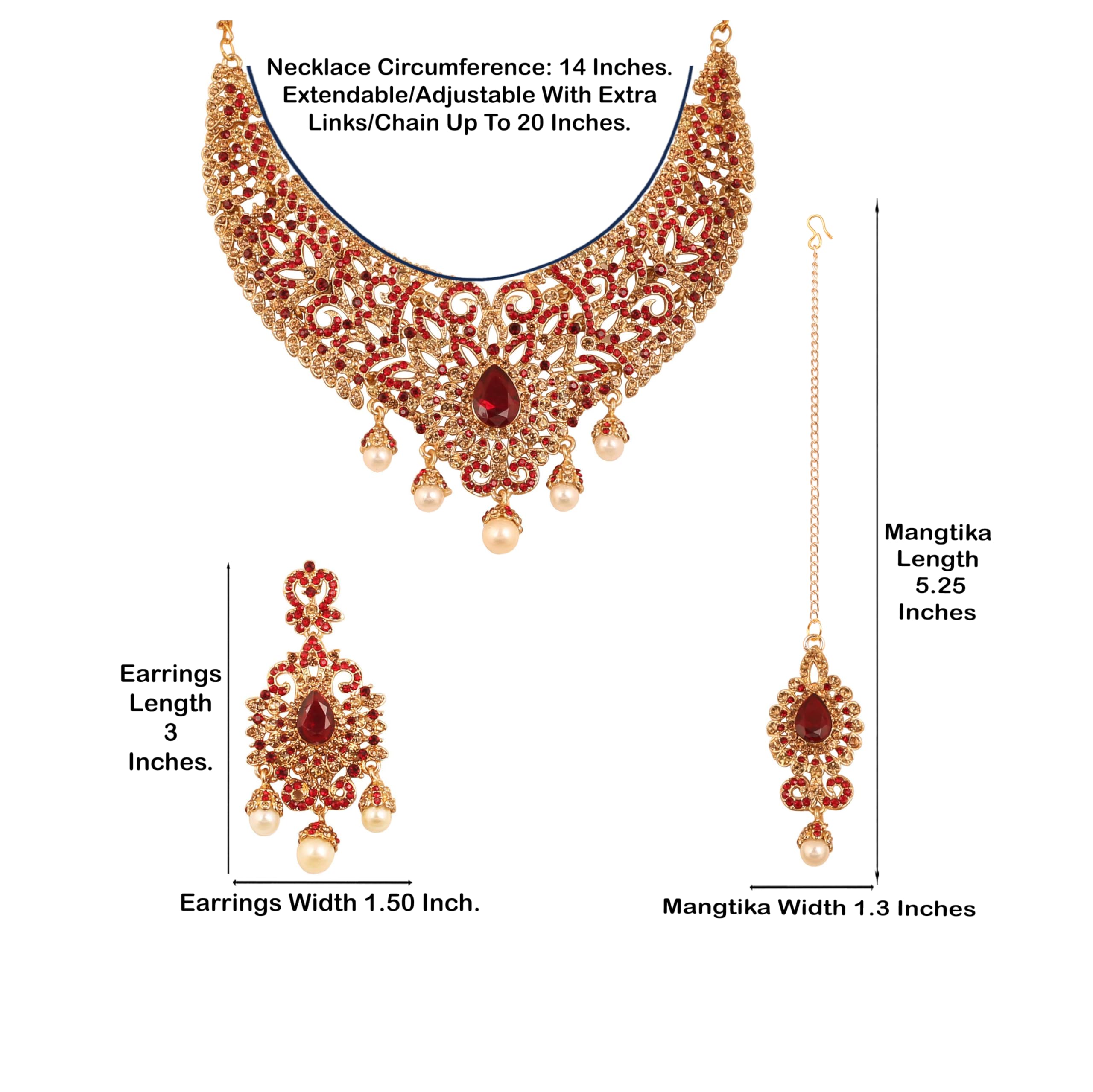 Touchstone Indian jewelry sets for women tikka wedding necklace costume guest statement bollywood rhinestones crystal faux pearls gold big royal neck piece set bridal fashion accessories - Image 5