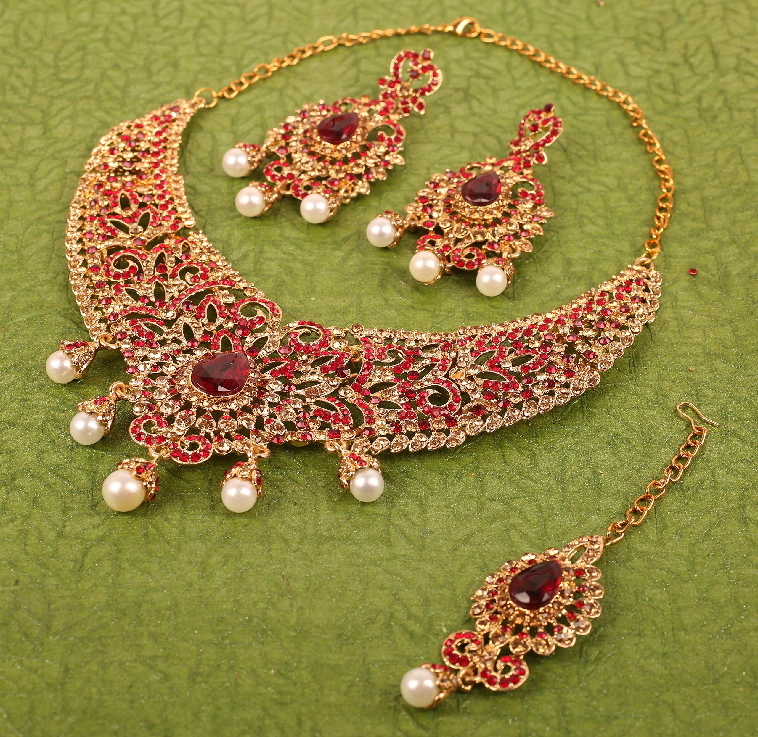 Touchstone Indian jewelry sets for women tikka wedding necklace costume guest statement bollywood rhinestones crystal faux pearls gold big royal neck piece set bridal fashion accessories - Image 7