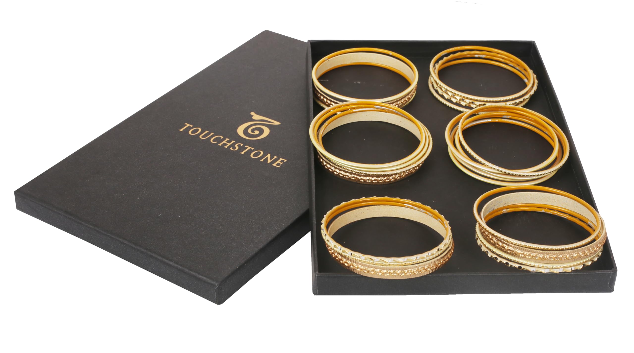 Touchstone Indian Metal Bangles for Women Gold Alloy Bracelets desi 2 Dozen Bangle Collection Bollywood Women's Jewelry Set Multi Stacking Wide Chunky Textured Golden Set of 24 in Gold or White Tone - Image 6