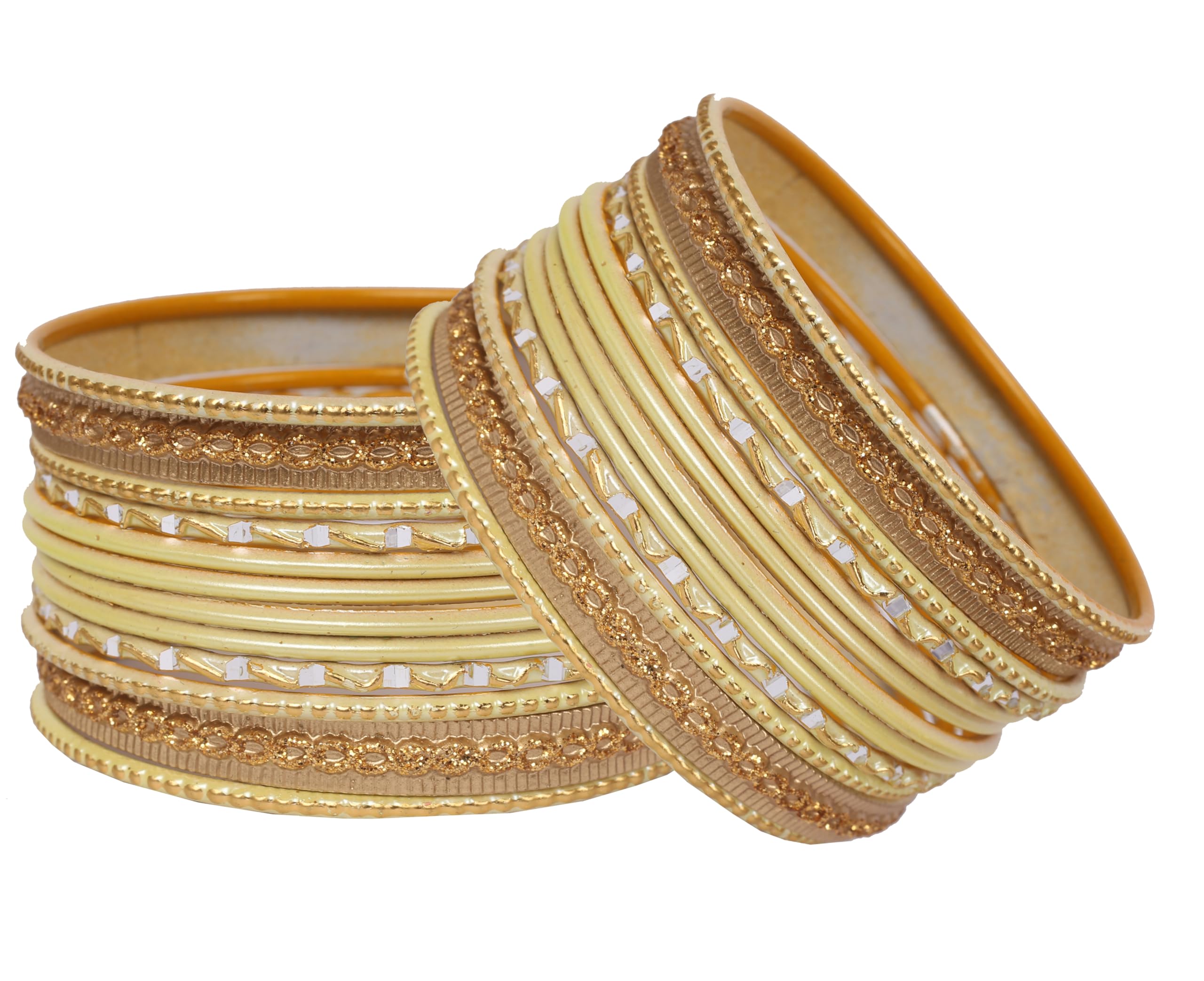 Touchstone Indian Metal Bangles for Women Gold Alloy Bracelets desi 2 Dozen Bangle Collection Bollywood Women's Jewelry Set Multi Stacking Wide Chunky Textured Golden Set of 24 in Gold or White Tone - Image 7