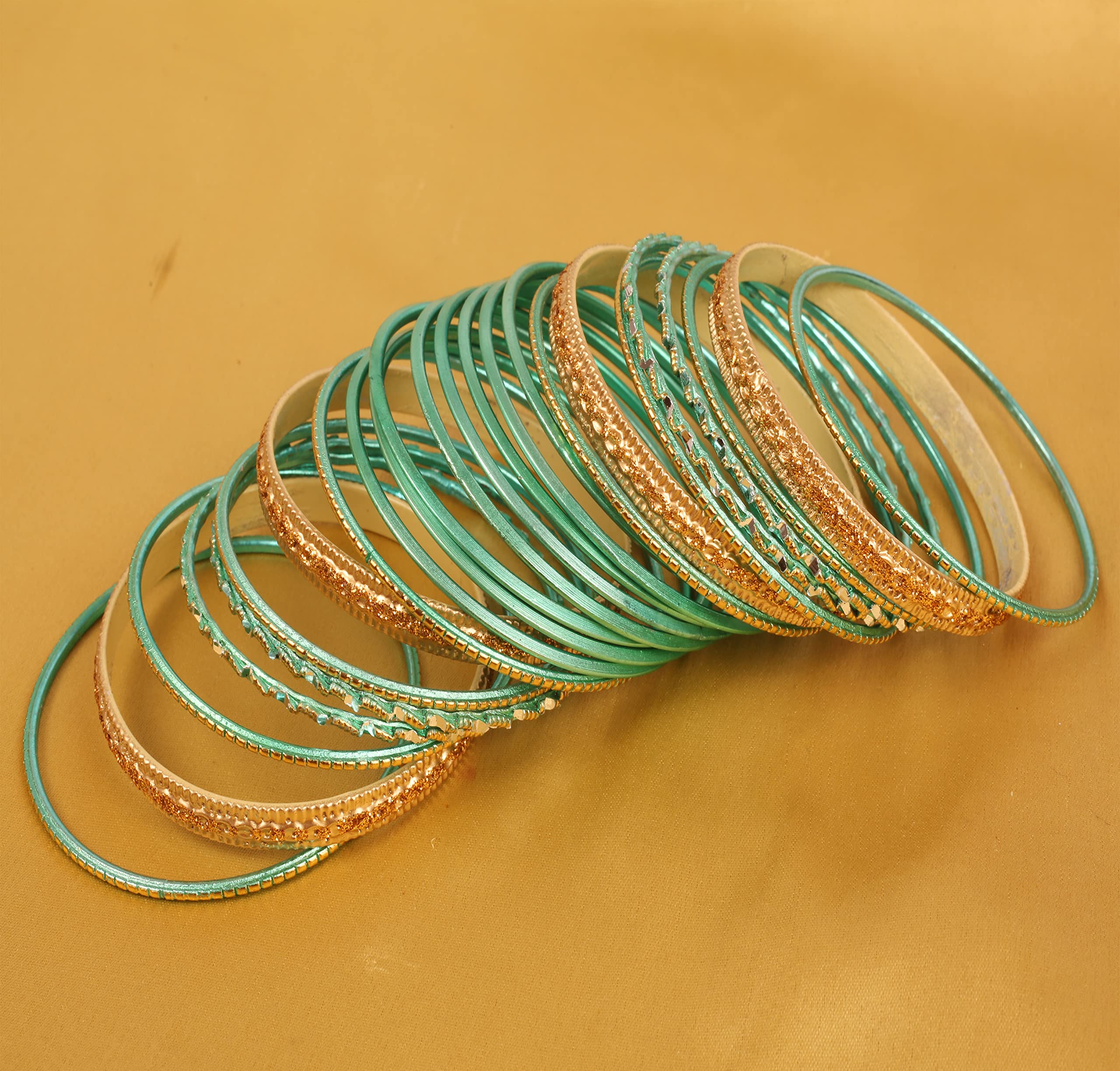 Touchstone Indian Metal Bangles for Women Gold Alloy Bracelets desi 2 Dozen Bangle Collection Bollywood Women's Jewelry Set Multi Stacking Wide Chunky Textured Golden Set of 24 in Gold or White Tone - Image 3