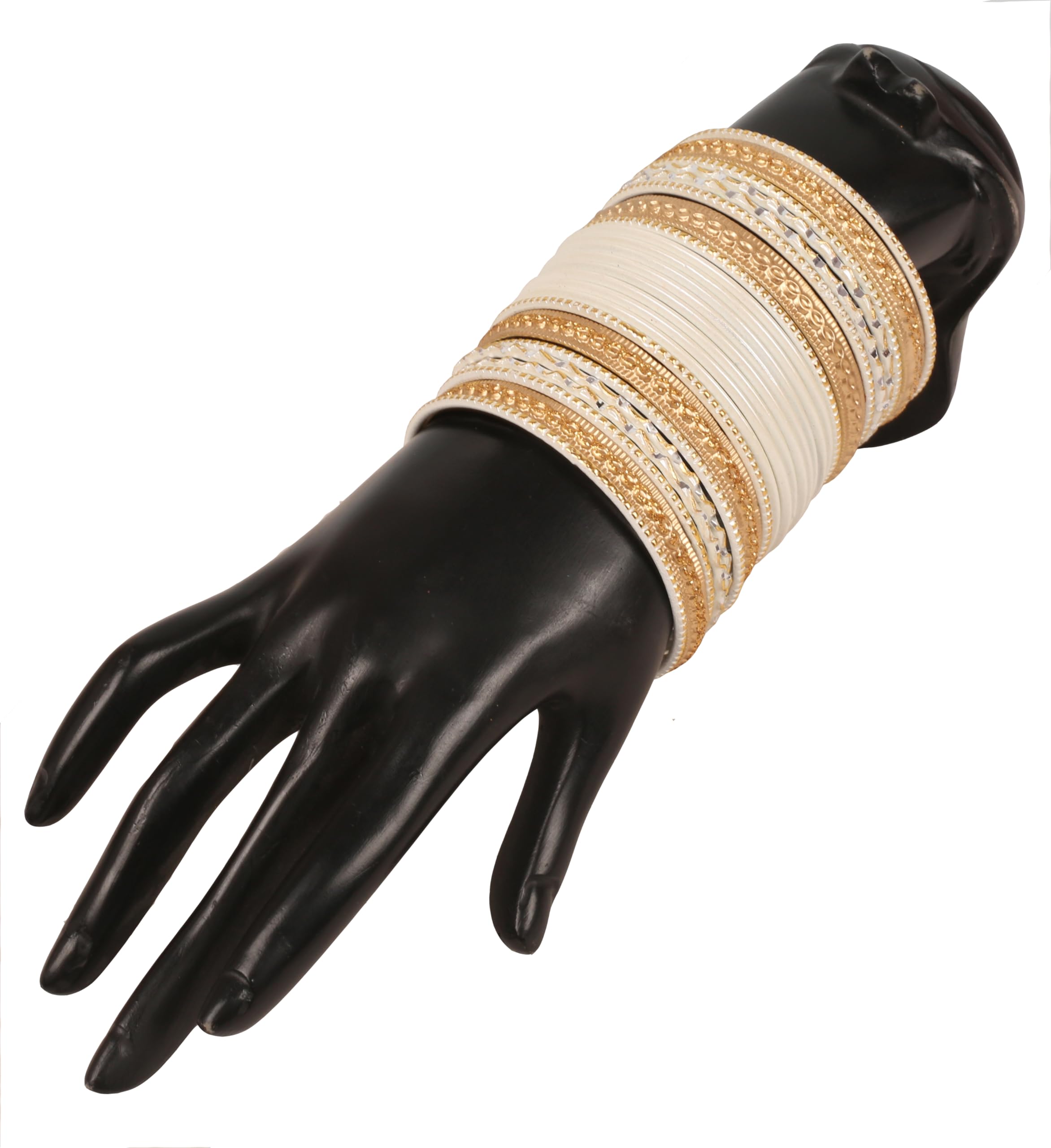 Touchstone Indian Metal Bangles for Women Gold Alloy Bracelets desi 2 Dozen Bangle Collection Bollywood Women's Jewelry Set Multi Stacking Wide Chunky Textured Golden Set of 24 in Gold or White Tone - Image 4