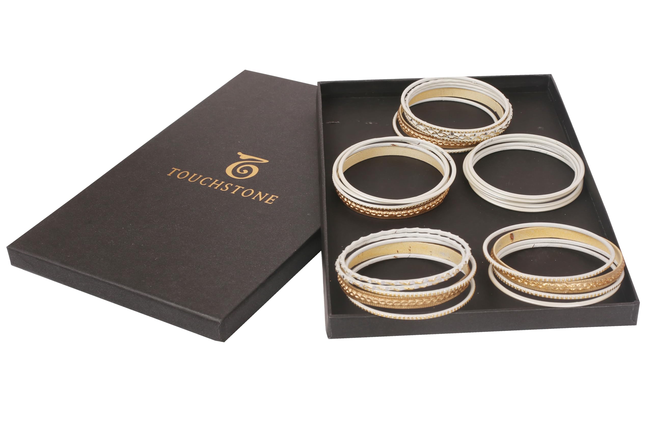 Touchstone Indian Metal Bangles for Women Gold Alloy Bracelets desi 2 Dozen Bangle Collection Bollywood Women's Jewelry Set Multi Stacking Wide Chunky Textured Golden Set of 24 in Gold or White Tone - Image 6