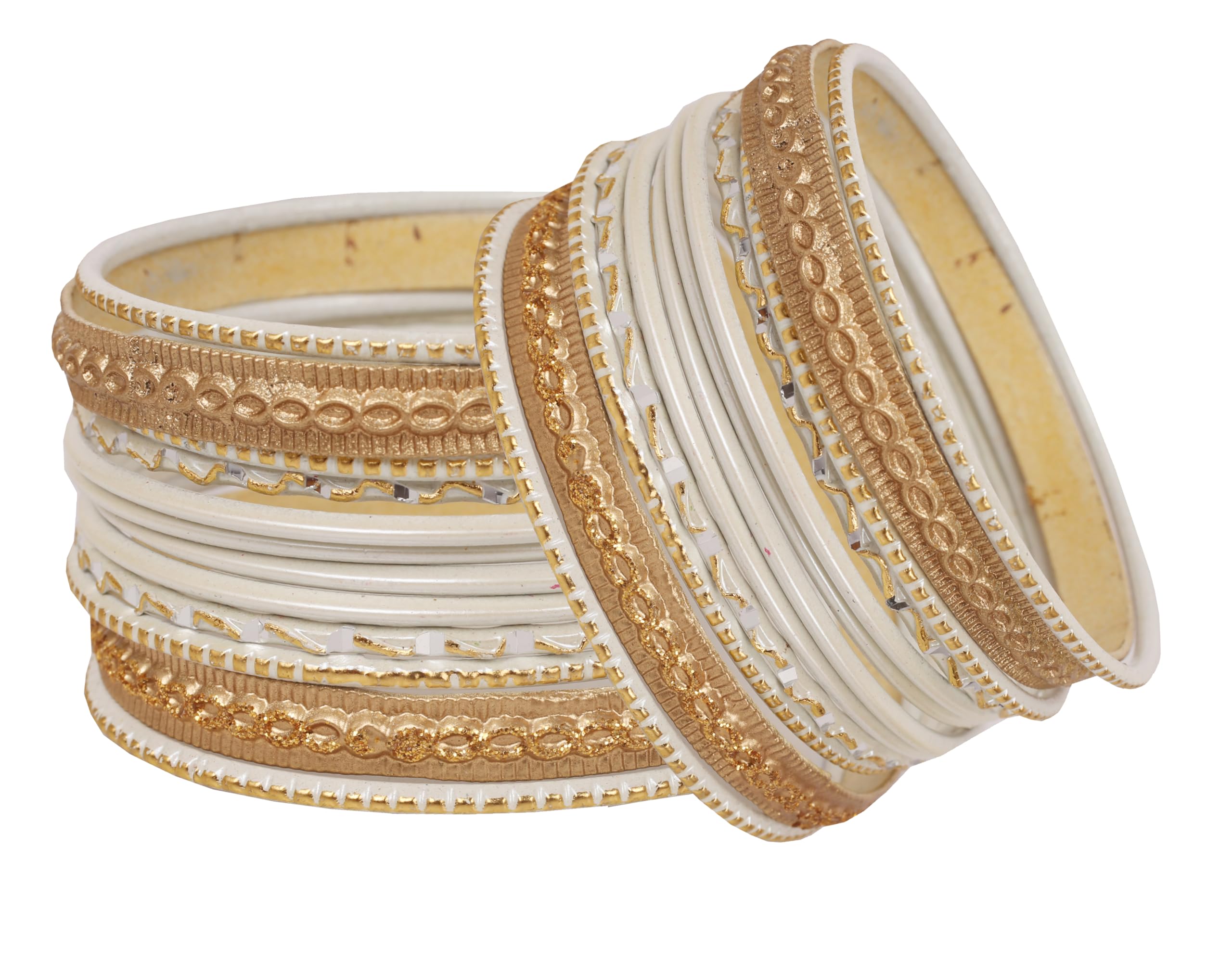 Touchstone Indian Metal Bangles for Women Gold Alloy Bracelets desi 2 Dozen Bangle Collection Bollywood Women's Jewelry Set Multi Stacking Wide Chunky Textured Golden Set of 24 in Gold or White Tone - Image 8