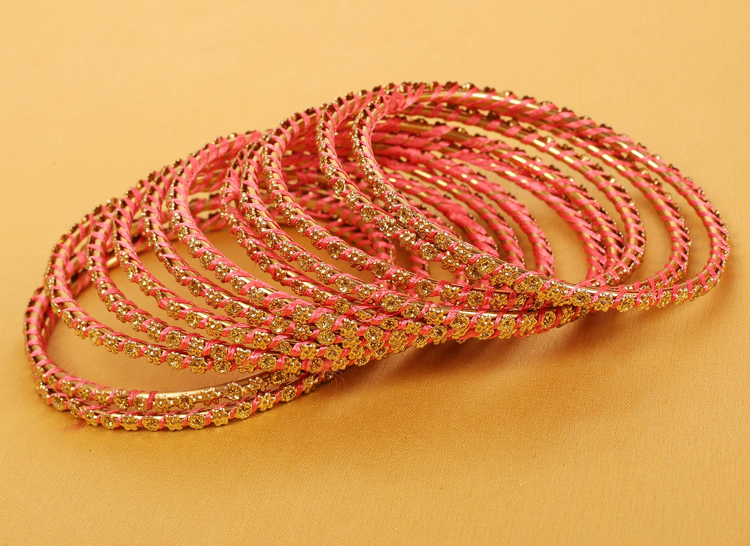 Touchstone Indian pink bangles for women bollywood desi jewelry chunky texture alloy metal stones bangle bracelets chudiyan set bridal wedding guest outfit accessories. - Image 3