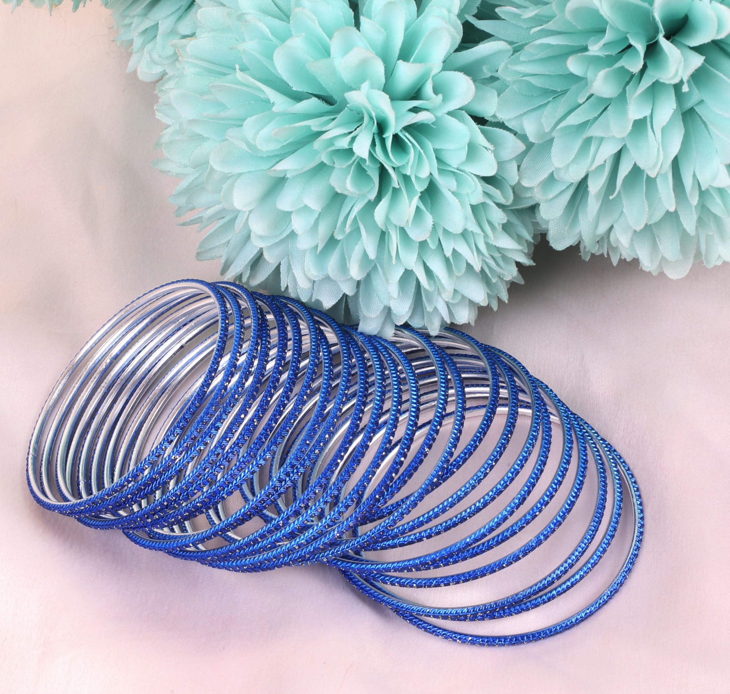 Touchstone Pastel Color Bangle Collection Indian Bollywood Hand Drilled Silver Tinge Designer Jewelry Bracelets Bangle. Set of 24. For Women. - Image 4