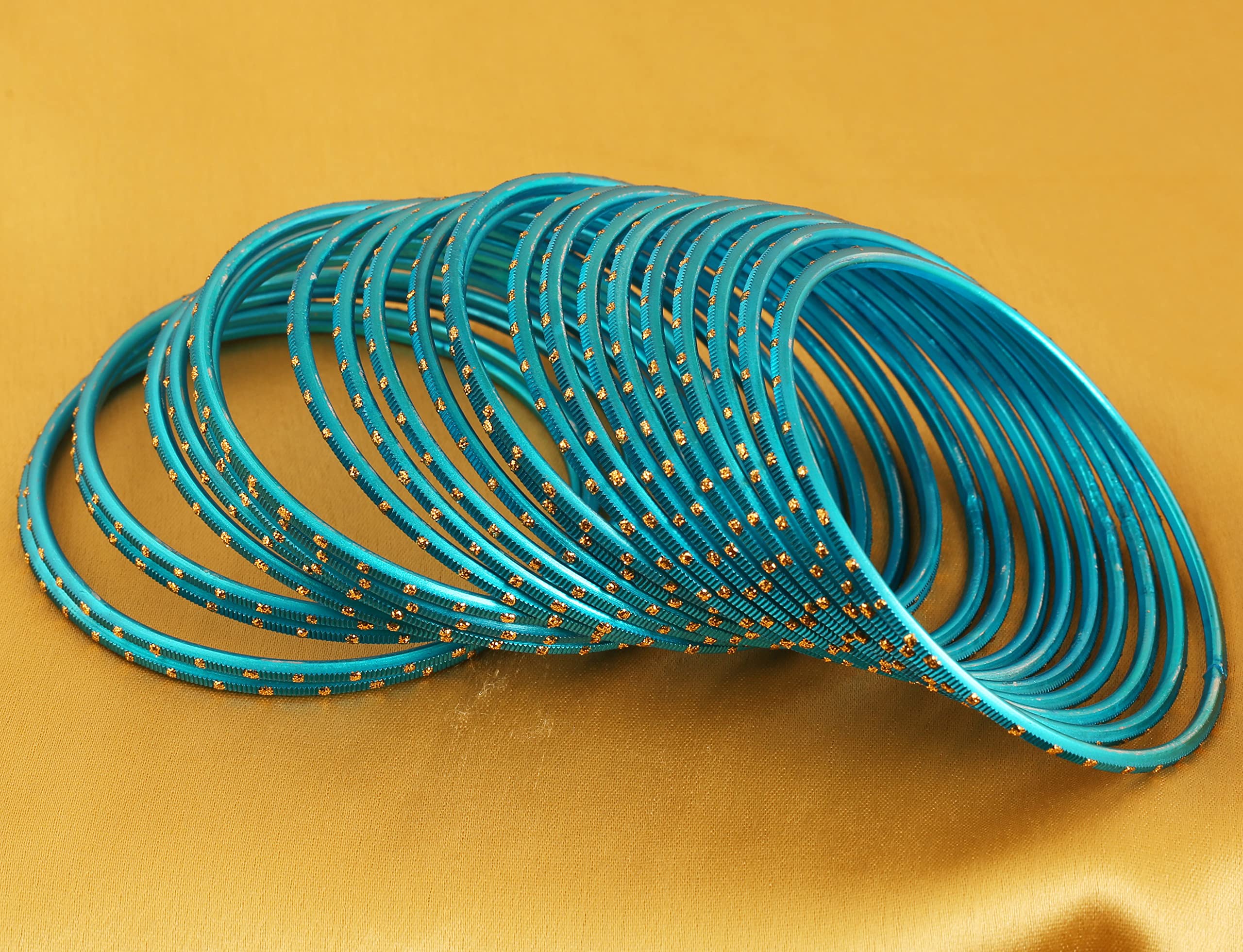 Touchstone Small Indian Bangles for Women Jewelry Indian Size Stackable chudiyan Colorful Fancy churi Set Metal Bracelets Jewellery Golden dots Vintage Textured Colors - Image 3