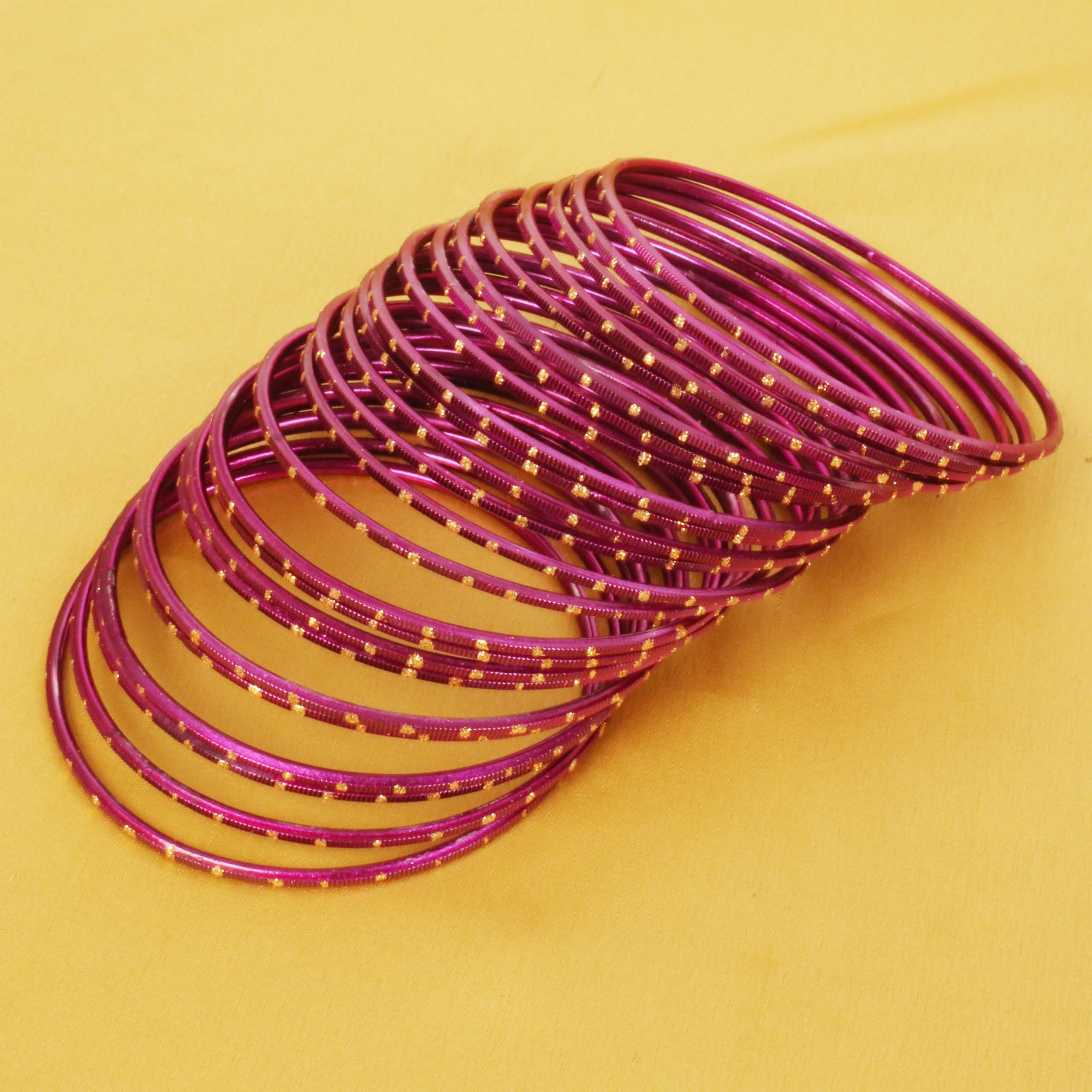 Touchstone Small Indian Bangles for Women Jewelry Indian Size Stackable chudiyan Colorful Fancy churi Set Metal Bracelets Jewellery Golden dots Vintage Textured Colors - Image 3