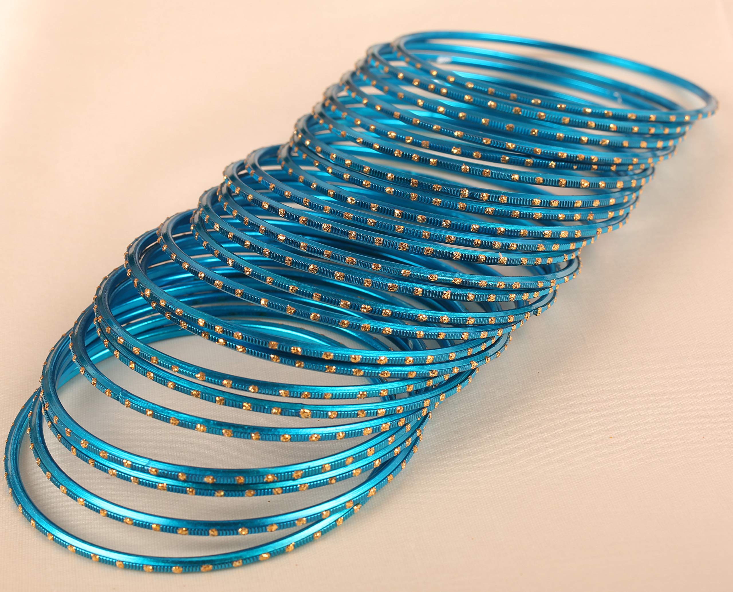 Touchstone Small Indian Bangles for Women Jewelry Indian Size Stackable chudiyan Colorful Fancy churi Set Metal Bracelets Jewellery Golden dots Vintage Textured Colors - Image 3